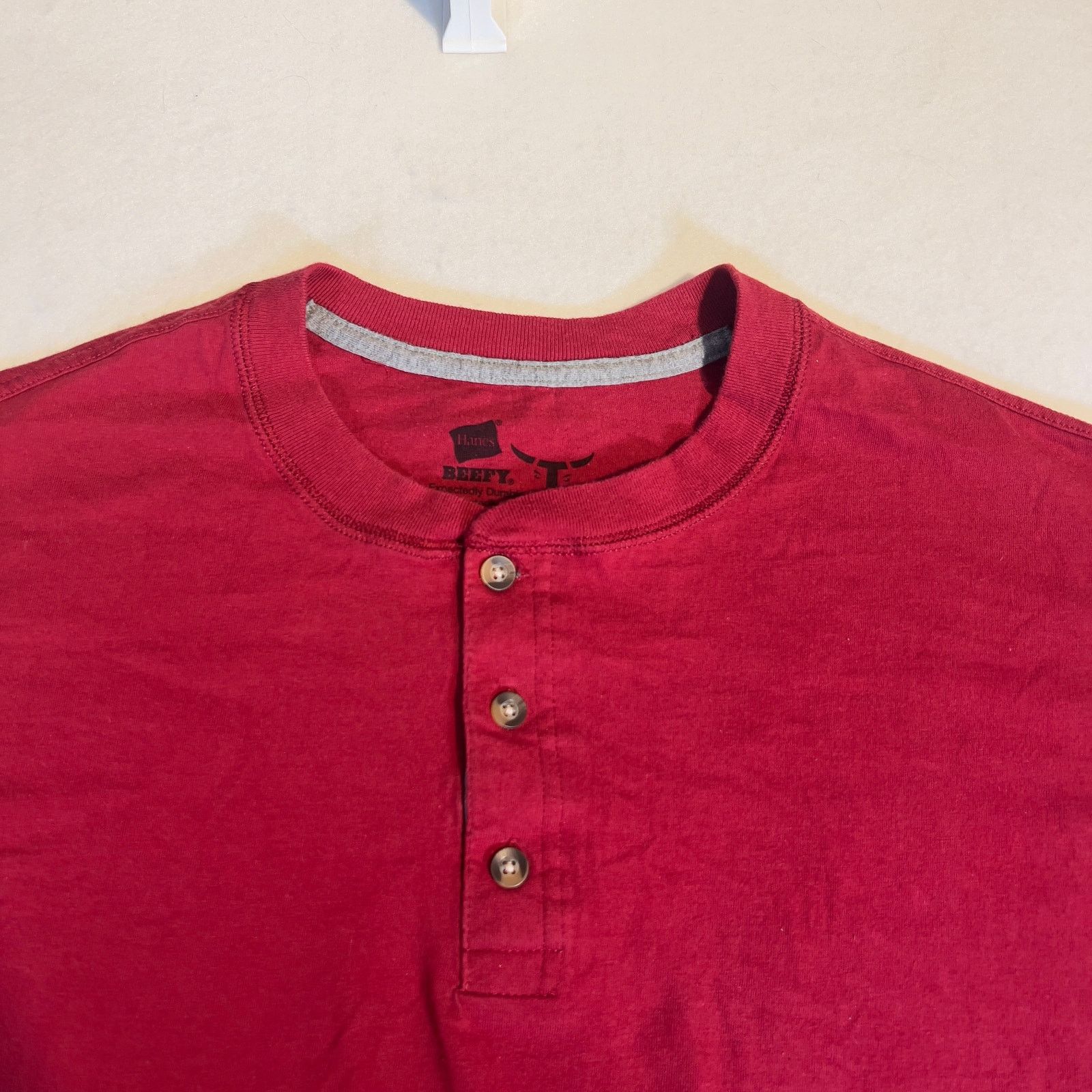 Hanes Hanes Beefy T Henley Shirt Men's XL 100% Cotton Thick Warm Size US XL / EU 56 / 4 - 4 Thumbnail