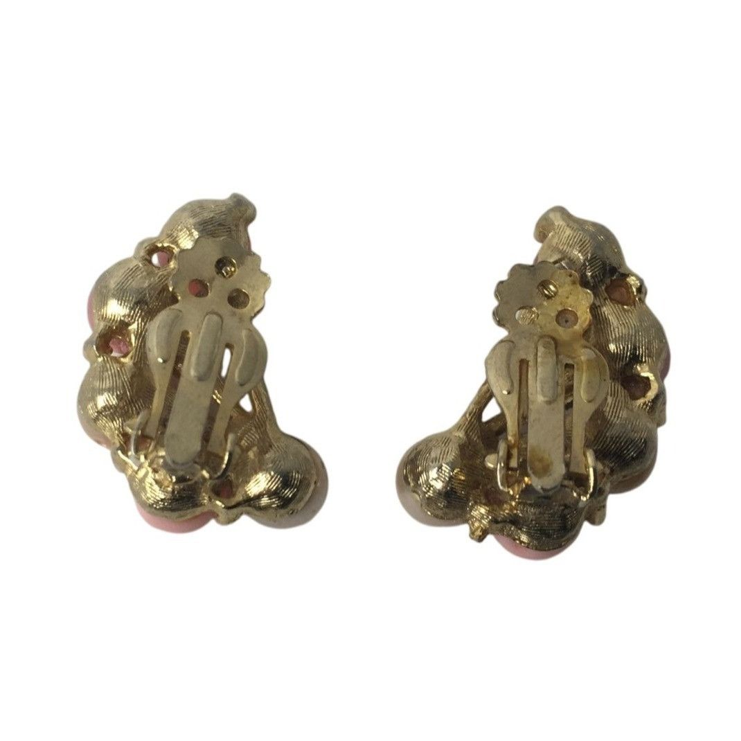 Other Vintage Women's Pink and Gold Beaded Clip On Earrings Size ONE SIZE - 2 Thumbnail