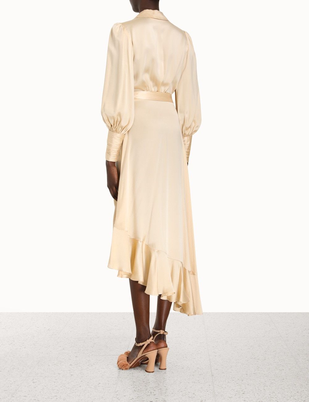 Zimmermann oc11z0425 Silk Wrap Midi Dress in Beige Size L / US 10 / IT 46 - 4 Thumbnail