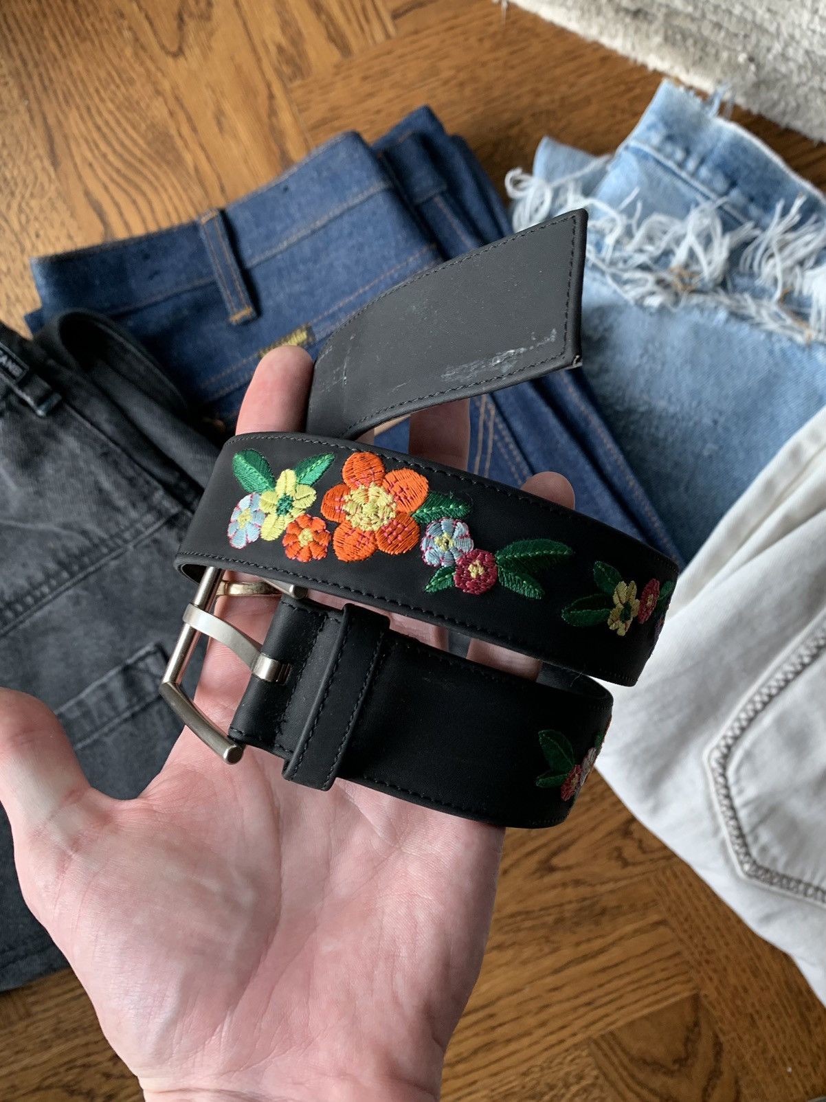 Designer × Kenzo Kenzo Vegan Leather Belt Floral Embroidered Small PVC Womens Size ONE SIZE - 11 Thumbnail
