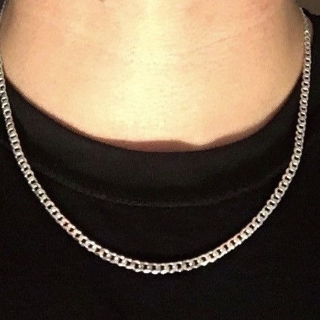 Jewelry Real Solid Silver Chain Cuban Link Curb 20in 4mm and Cross Size ONE SIZE - 4 Thumbnail