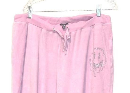Designer Y2K Rhinestone Pink Velour Flare Sweat Pants Size 42" / US 20 - 2 Thumbnail