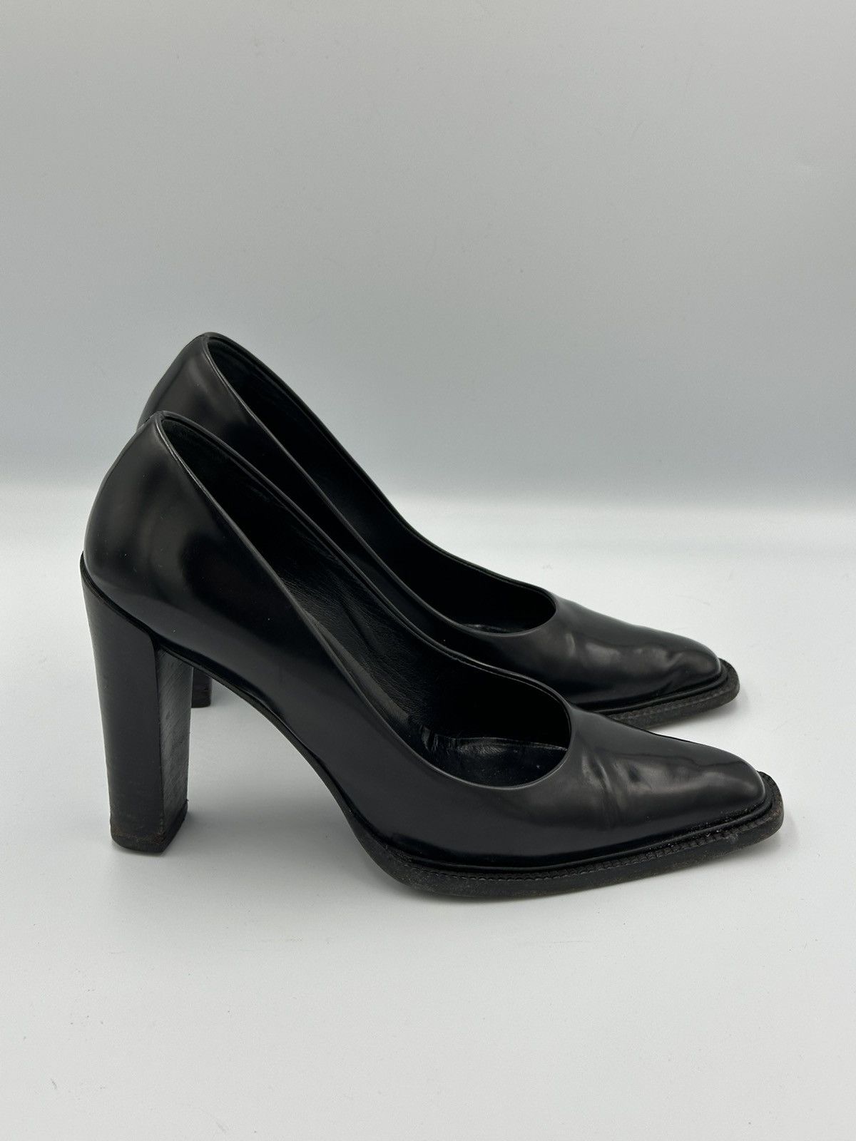 Prada Prada Black Leather Square Toe Block Heel Pumps Italy Size US 6 / IT 36 - 4 Thumbnail