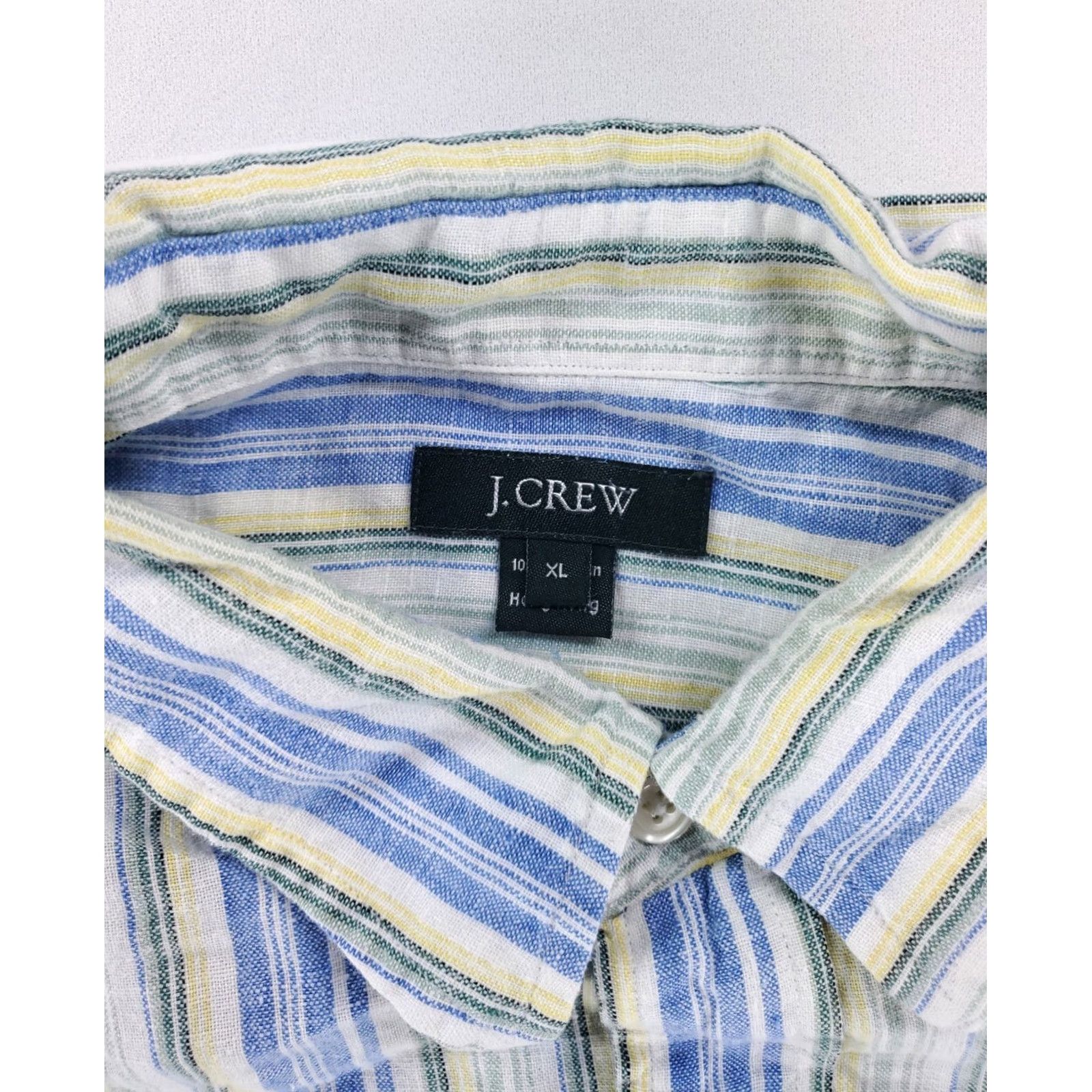 J.Crew J.CREW Shirt Short Sleeve 100% Linen Multicolor Striped XL Mens Blue Green Yellow Size US XL / EU 56 / 4 - 2 Thumbnail