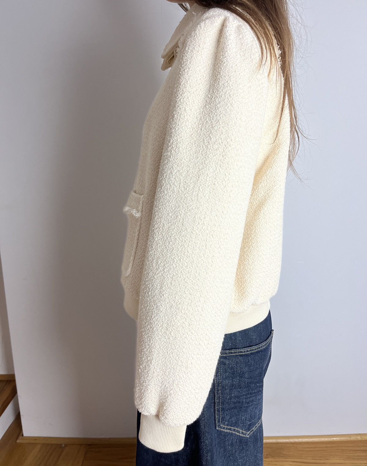 ME+EM ME+EM Tweed Bomber Jacket Cream Stretch Cotton Size XL / US 12-14 / IT 48-50 - 4 Thumbnail