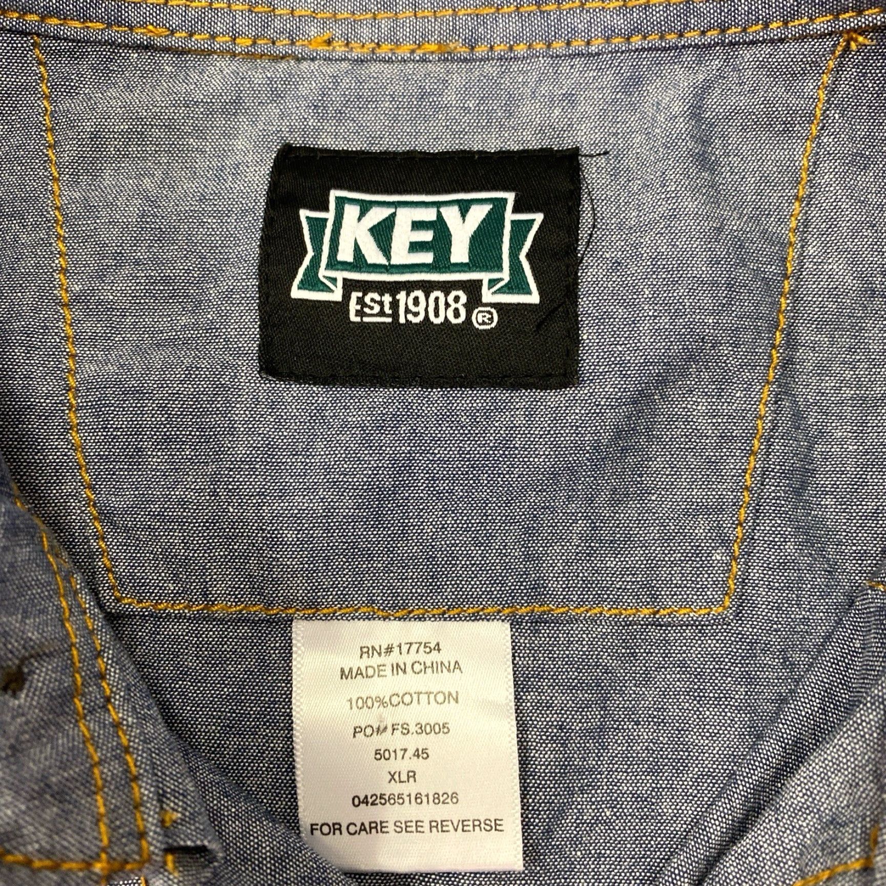 Vintage Key Shirt Western Pearl Snap Chambray Pockets SS Cotton Cowboy Size XL Blue Men Regular Adult Mens Size US XL / EU 56 / 4 - 2 Thumbnail