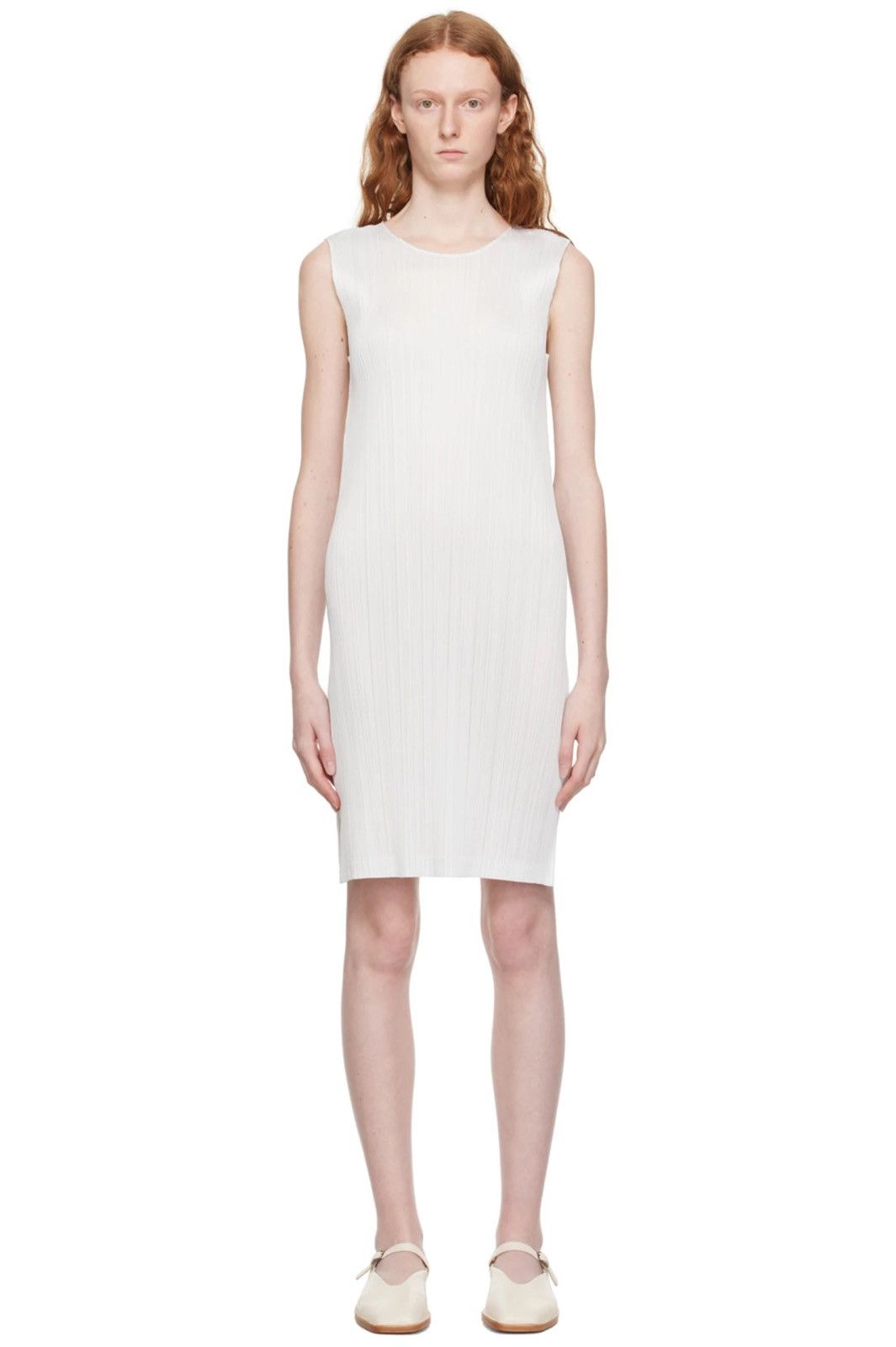 Robe Plissée Pleats Please Issey Miyake - Taille UK 12, Gris Argenté, Sans Manches, Occasion