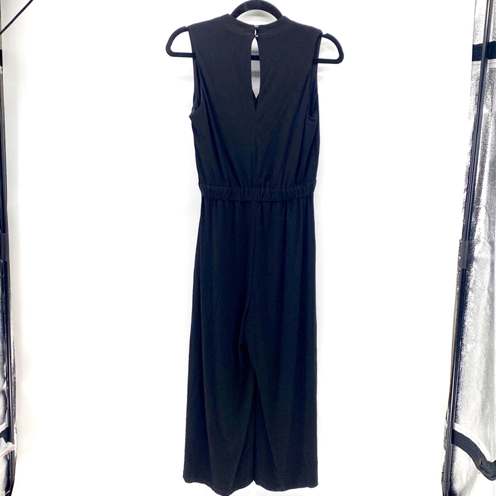 Other Sandra Darren black jumpsuit faux wrap top cropped wide leg Size 27" / US 4 / IT 40 - 13 Thumbnail