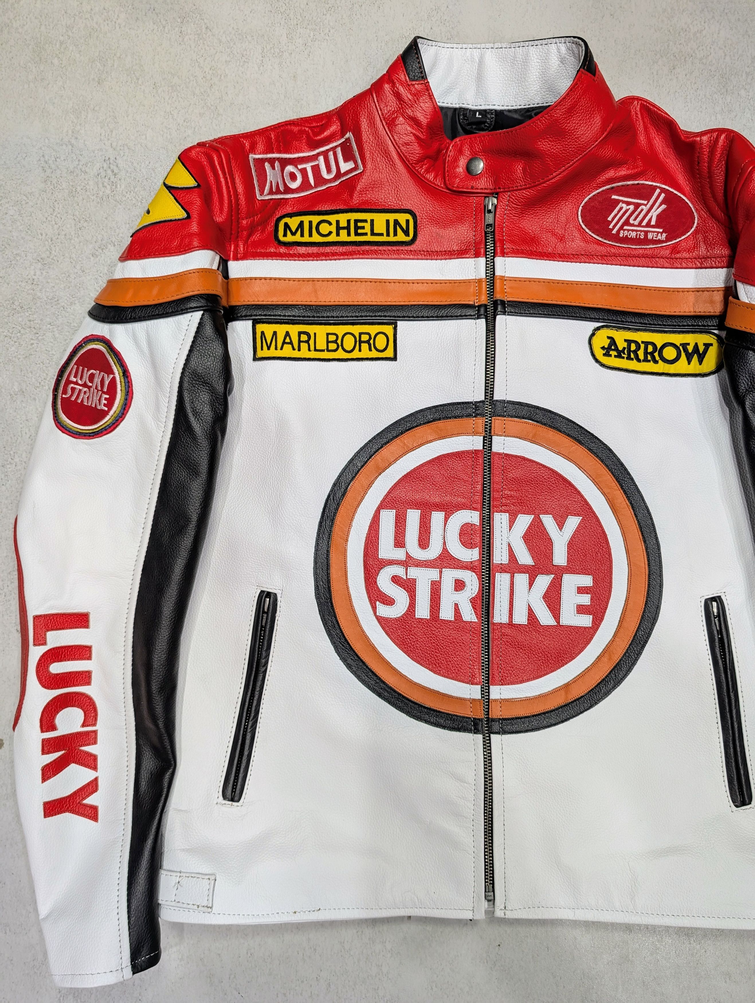 Vintage 🔥 LUCKY STRIKE 🔥 Leather Jacket Vintage Racing Size US M / EU 48-50 / 2 - 2 Thumbnail