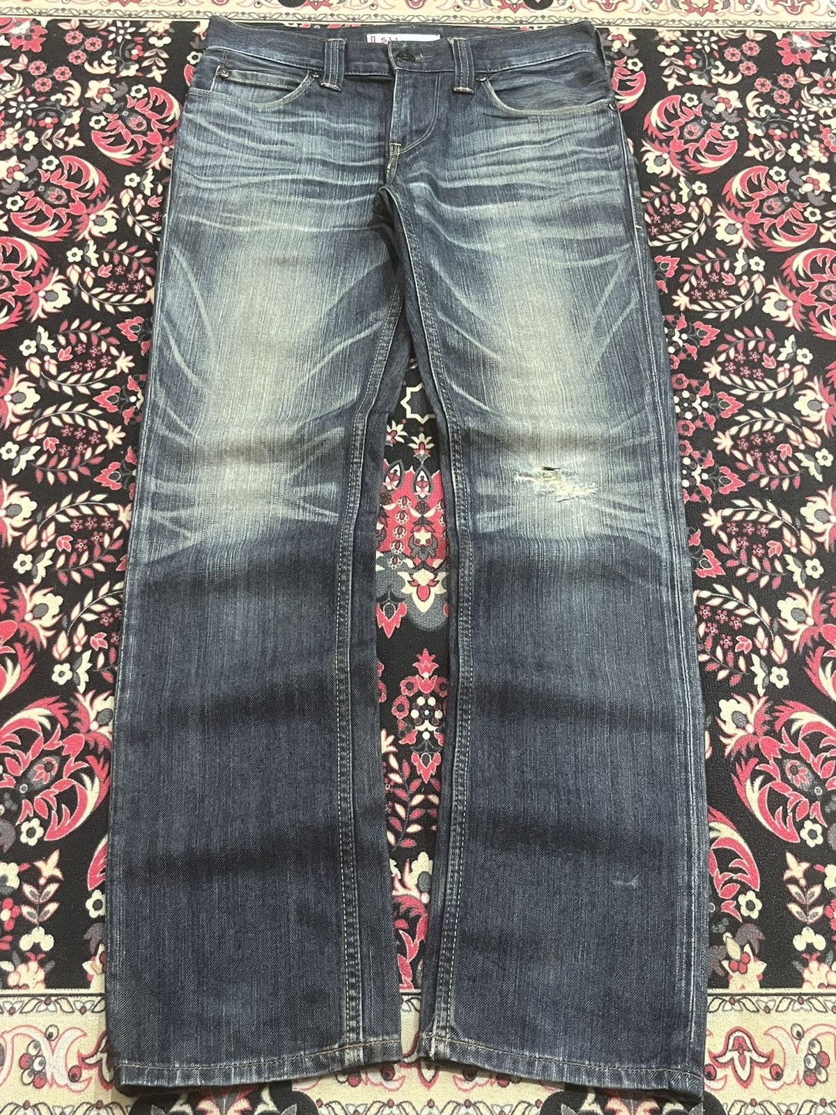 Levi's Vintage Levi’s 511 Slim Fit Blue Whisker Washed Rip Jeans Size US 31 - 1 Thumbnail