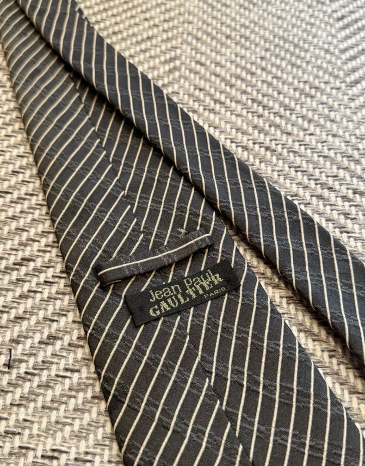 Jean Paul Gaultier Jean Paul Gaultier Black & White Striped Silk Tie K24 Size ONE SIZE - 5 Thumbnail