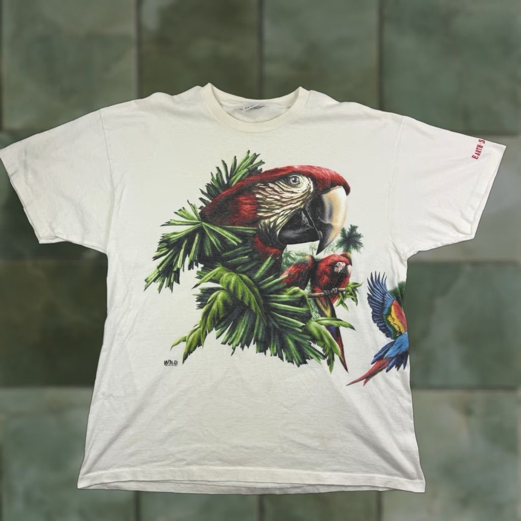 Vintage VINTAGE Wild Wear Parrot T-Shirt Men XL White All Over Print 90s Nature Animal Wildlife Size US XL / EU 56 / 4 - 1 Thumbnail