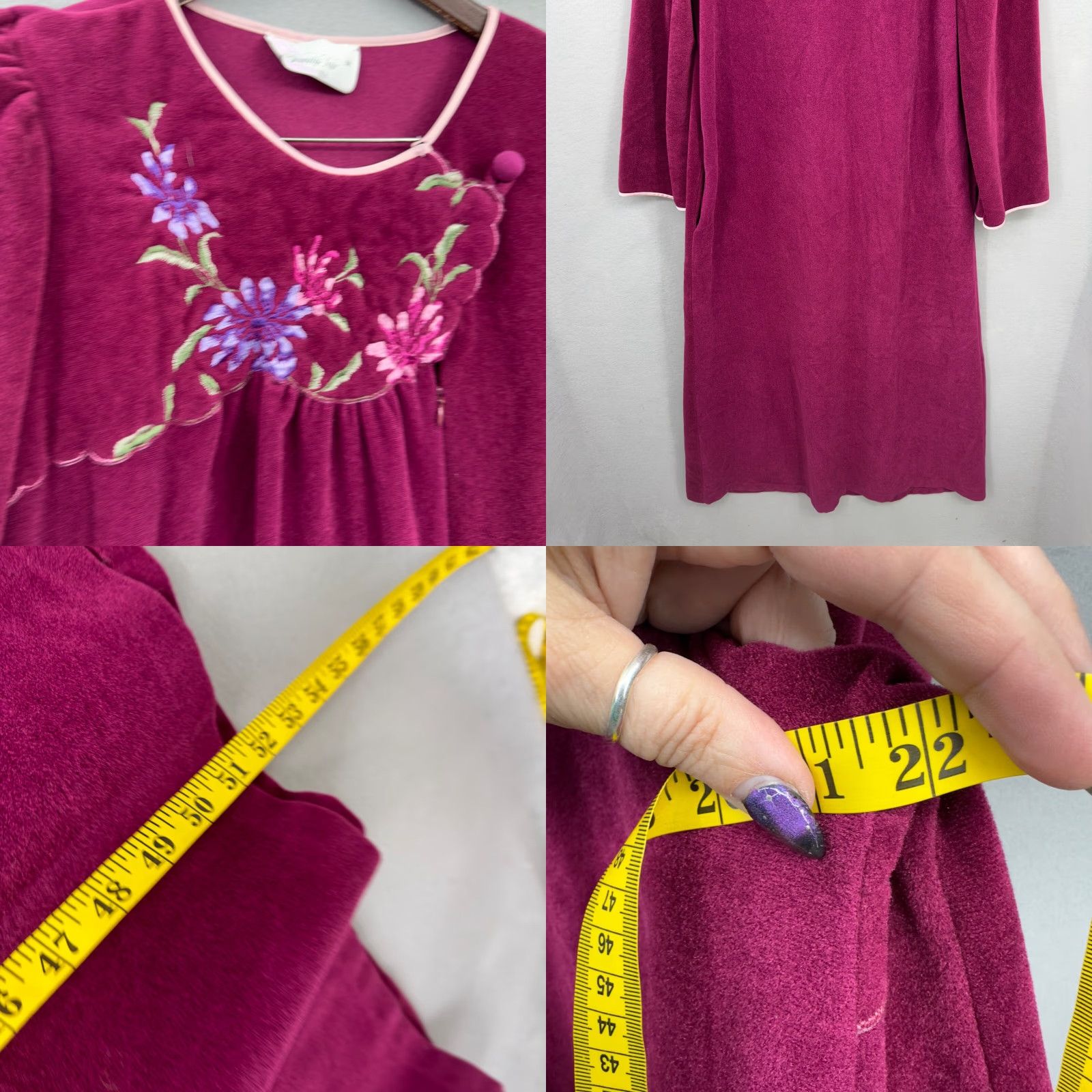 Vintage VINTAGE Vanity Fair Velour Fleece Zip Long Robe Petite M Housecoat Pocket Floral Pink 1980s Mens Size ONE SIZE - 8 Thumbnail