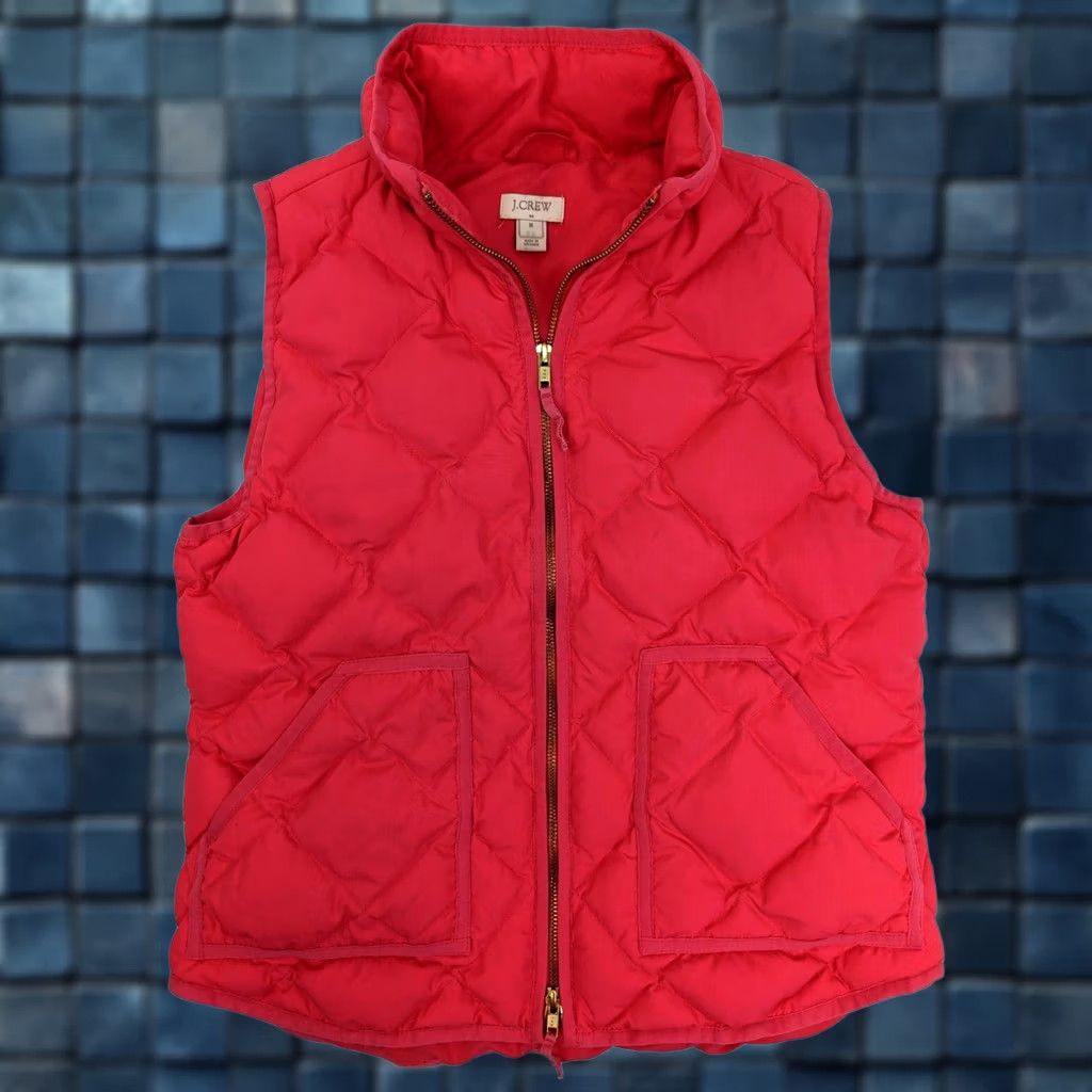 J.Crew J. Crew Down Insulated Puffer Vest Women M Pink Quilted Zip Sleeveless Vest Spring Fall Winter Pattern Solid Vintage: No Size M / US 6-8 / IT 42-44 - 1 Thumbnail