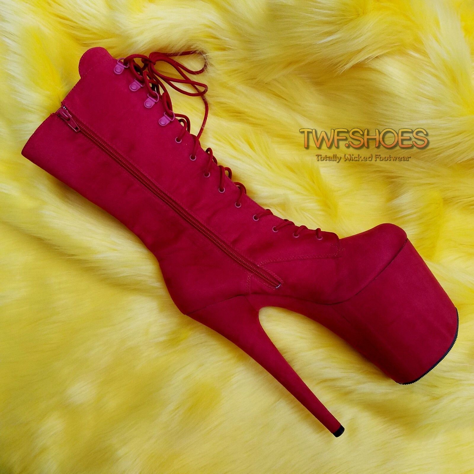 Other Flamingo 1050FS Red Vegan Suede 8" Heel Platform Mid Calf Bo Size US 10 / IT 40 - 8 Thumbnail