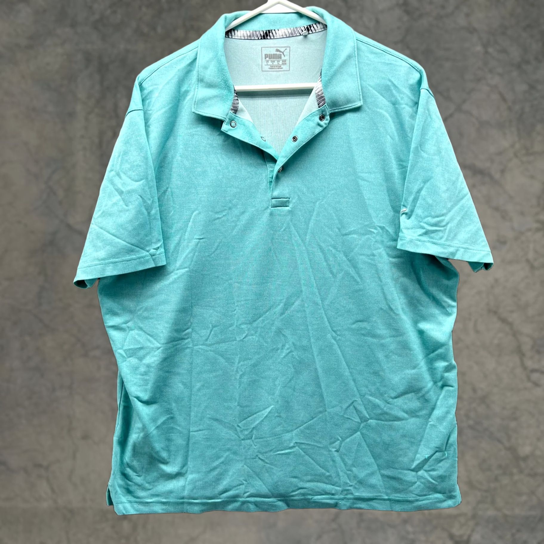 Puma PUMA Polo Shirt Men L Teal Blue Knit Golf Pale Preppy Solid Short Sleeve Size 42R - 1 Thumbnail