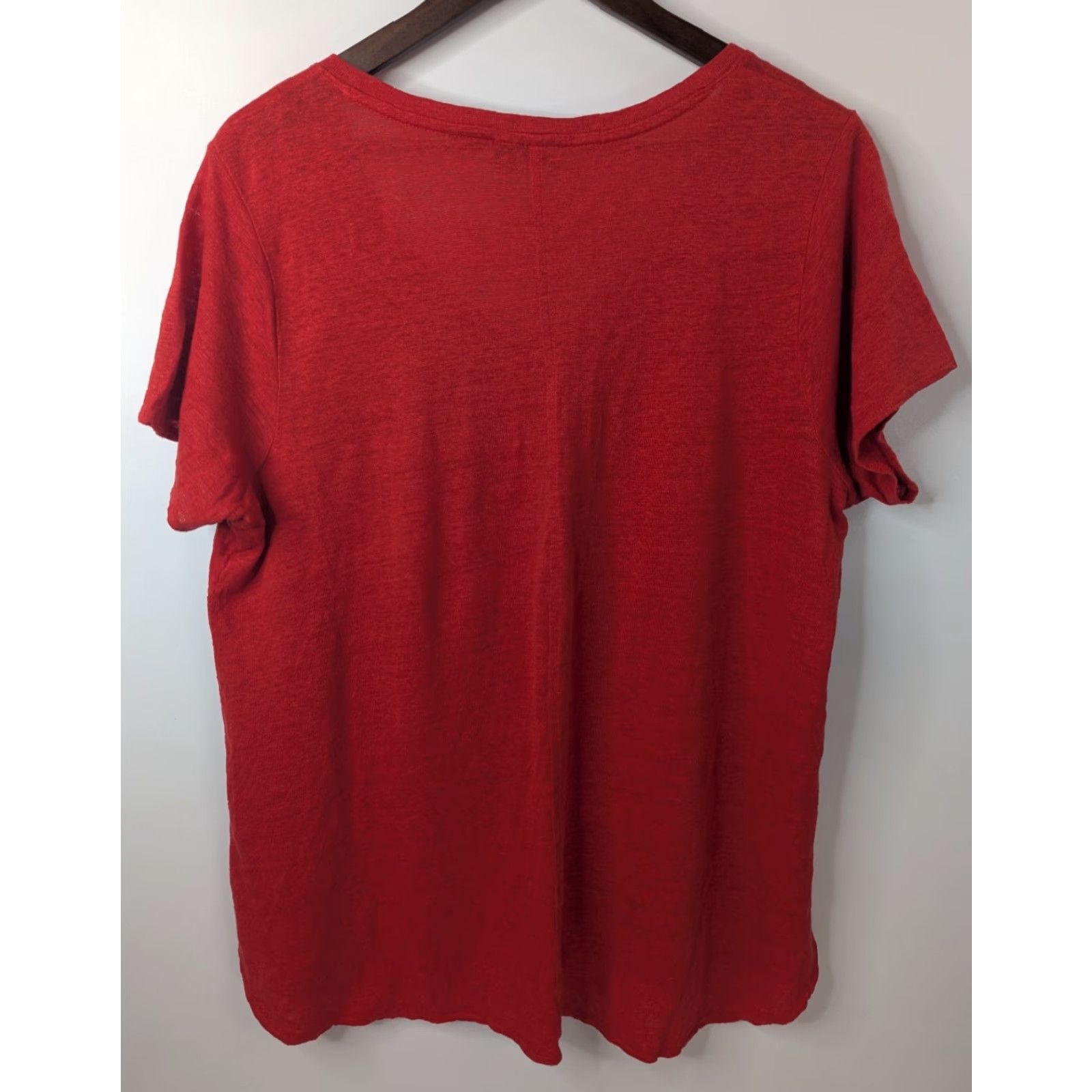 Vintage Tahari Women's Knit Linen Shirt 1X Red V-Neck Short Sleeve Plus Size Tee Shirt Womens Size XL / US 12-14 / IT 48-50 - 2 Thumbnail
