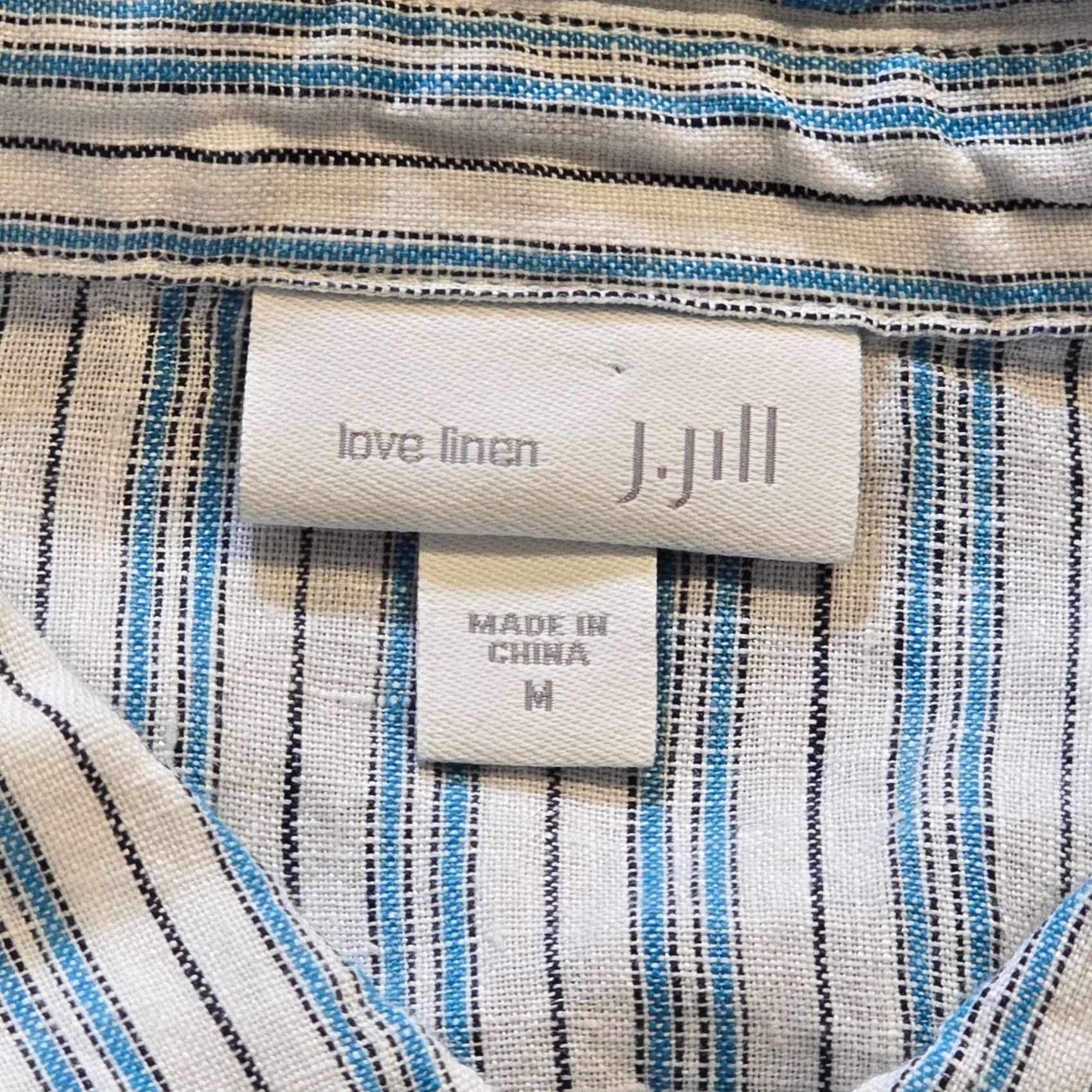 J. Jill J. Jill Blouse Womens Medium Blue Striped Linen Button Long Sleeve Collared Shirt Size M / US 6-8 / IT 42-44 - 3 Thumbnail