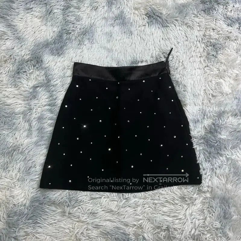 Miu Miu Miu Miu Black Cotton Skirt with Rhinestones . Size 23" - 1 Thumbnail