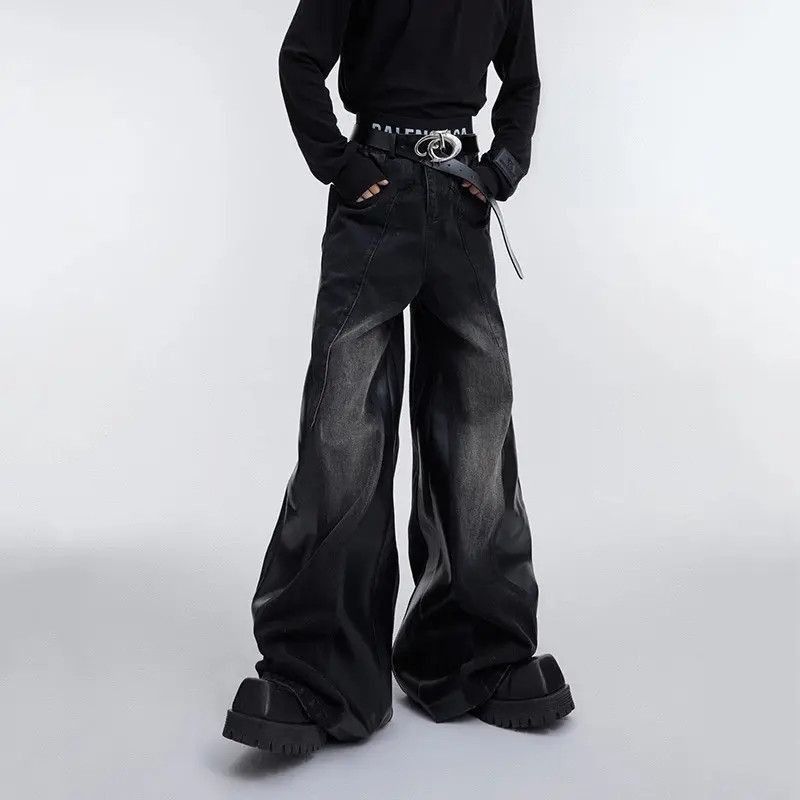 Japanese Brand Black Streetwear PU Leather Spliced Jeans Size US 32 / EU 48 - 5 Thumbnail