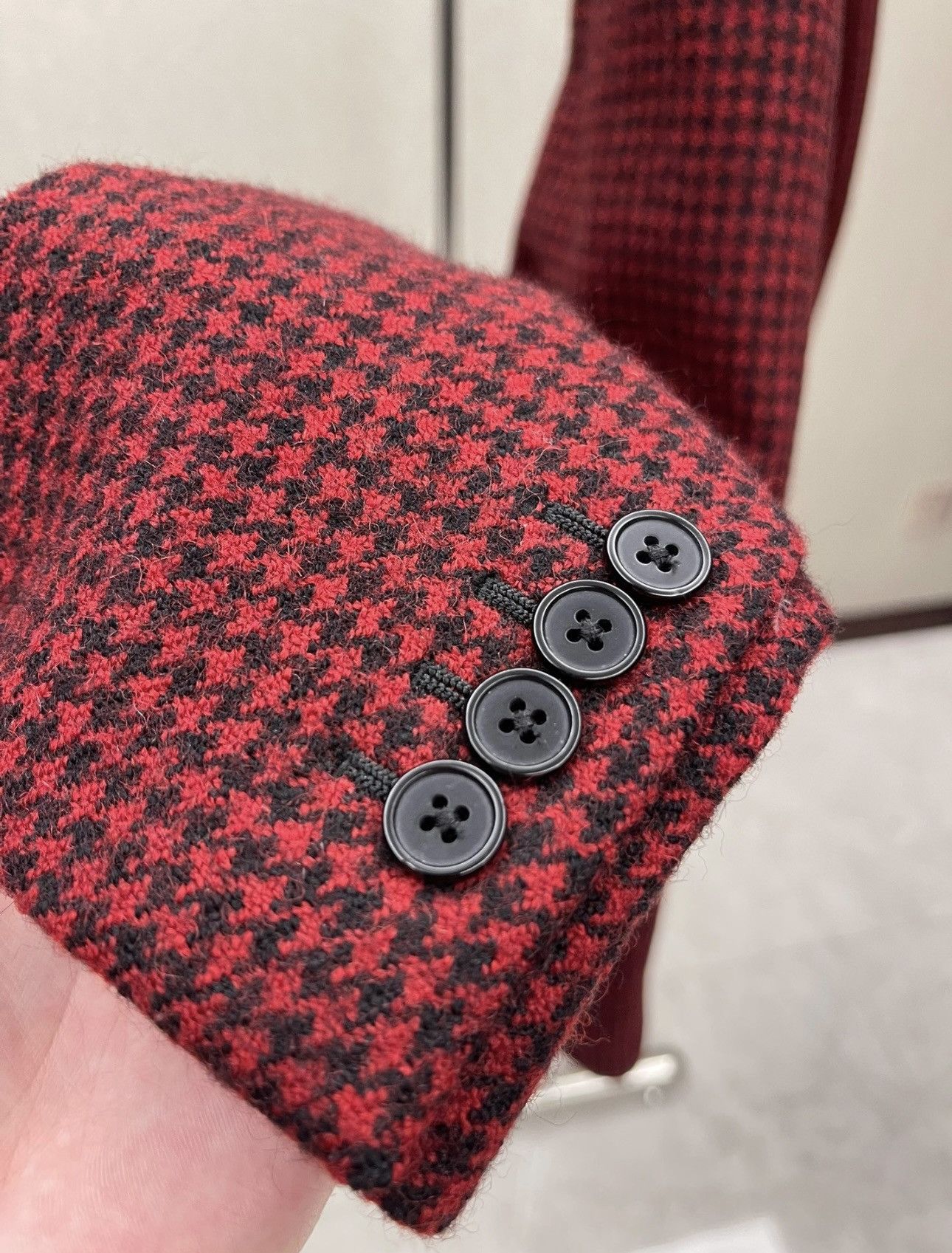 Saint Laurent Paris Saint Laurent red checkered blazer suits leather collar Size 48S - 3 Thumbnail