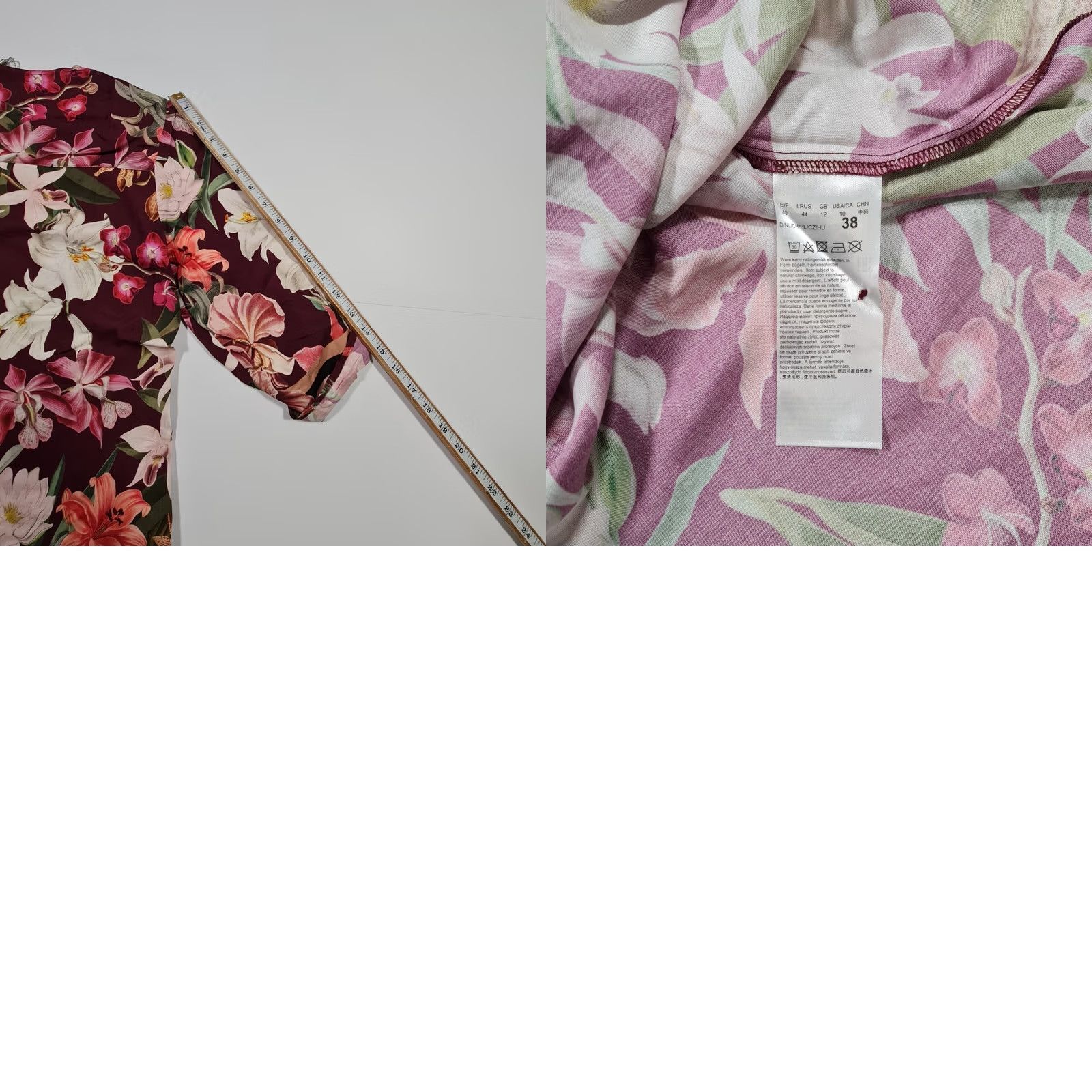 CO Betty & Co Womens Blouse Burgundy Red 12 UK Floral 3/4 Sleeves Top Size XL / US 12-14 / IT 48-50 - 8 Thumbnail