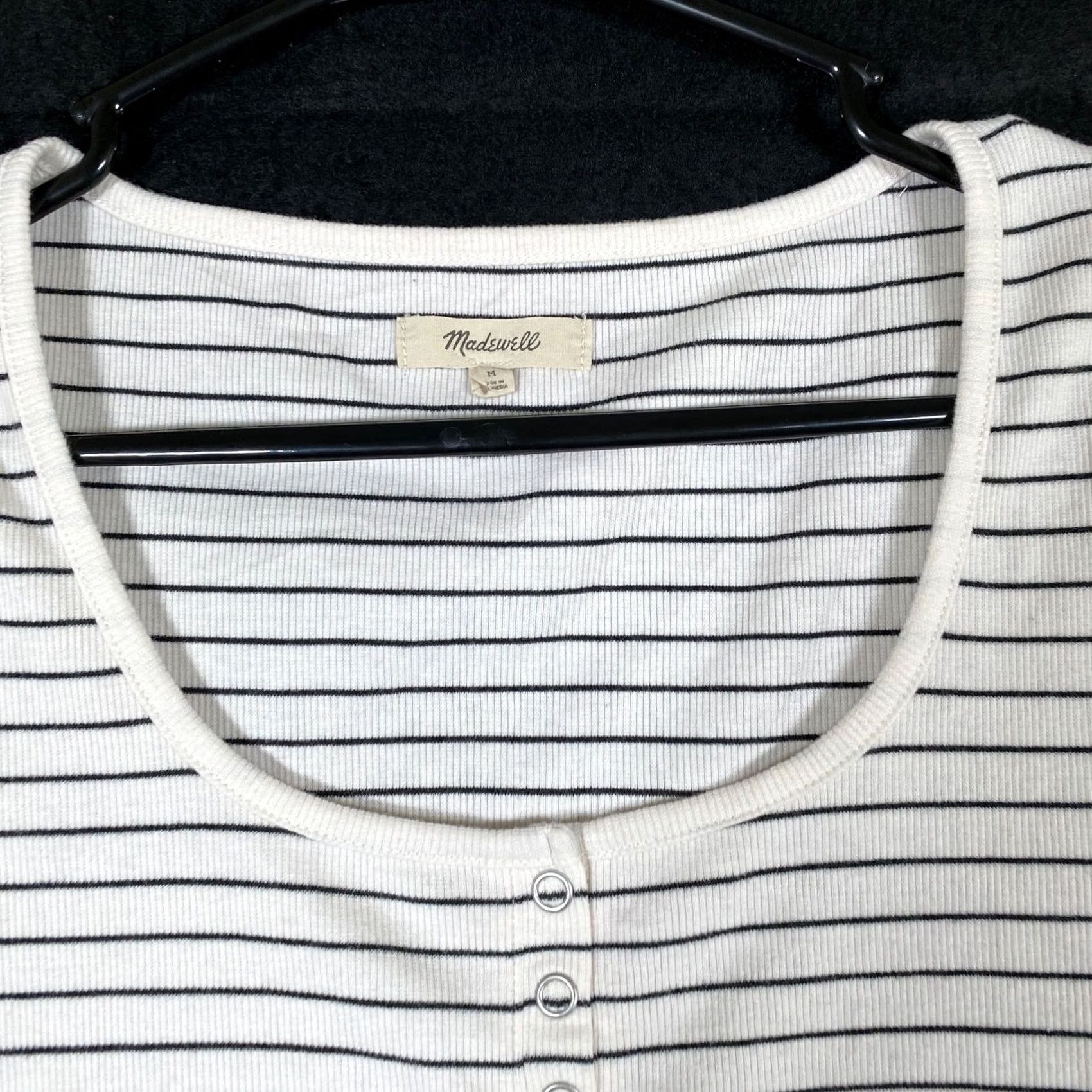 Madewell Madewell Shirt White Black Striped Cropped Short Sleeve Stretch Medium Women’s T-Shirt Casual Everyday Size M / US 6-8 / IT 42-44 - 2 Thumbnail