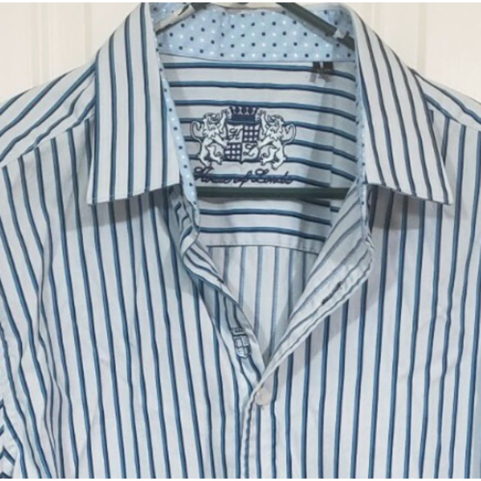 Vintage Mens House of Lords Striped Casual Shirt White Blue Premium Cotton XXL Shirt Mens 2XL Casual Button-Up Cotton White Blue Size US XXL / EU 58 / 5 - 3 Thumbnail