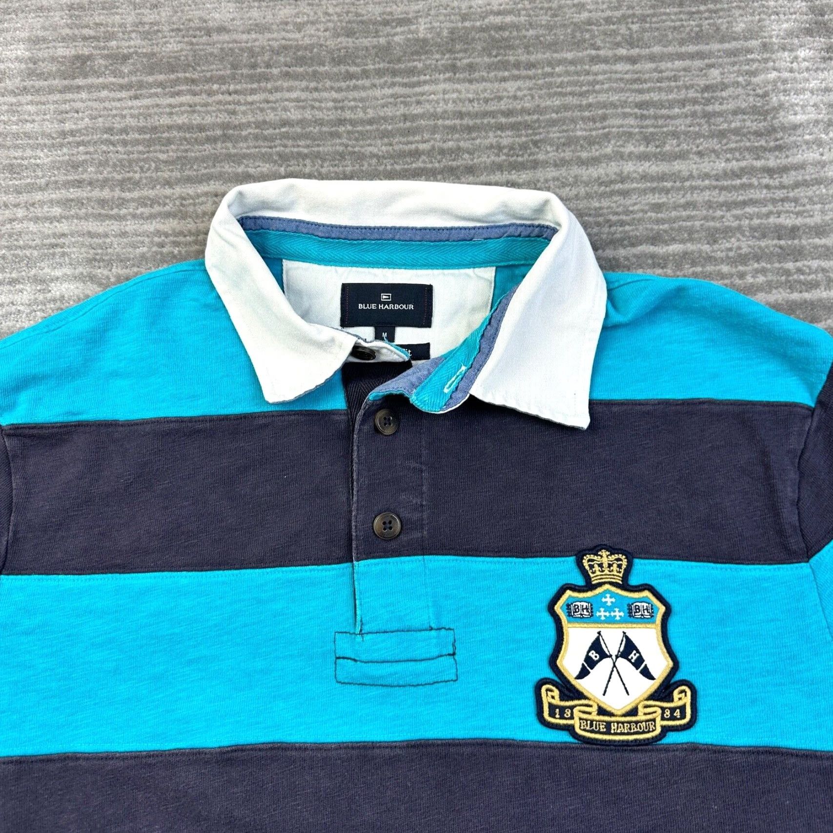 Vintage Blue Harbour Polo Shirt Mens M Blue Striped Casual Cotton Rugby Crest Logo Size US M / EU 48-50 / 2 - 3 Thumbnail