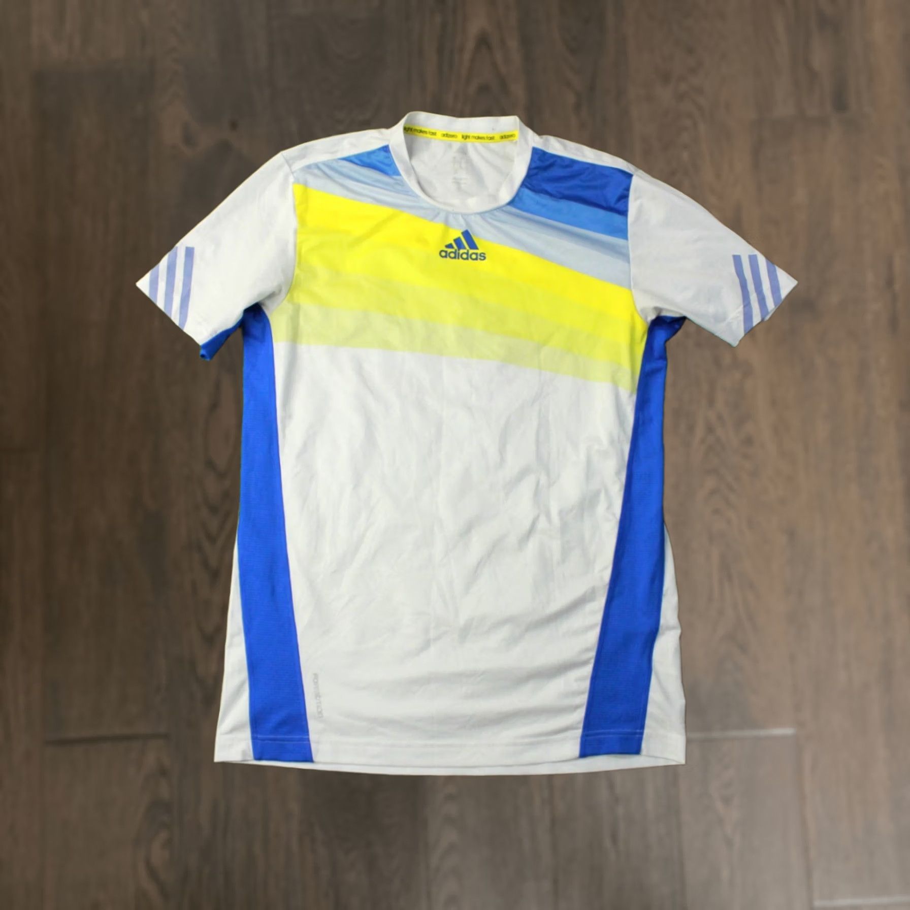 Adidas ADIDAS PERFORMANCE SHIRT Men Short Sleeve T-Shirt 2012 Base Training Running 100% Polyester White Blue Yellow XS? Size US S / EU 44-46 / 1 - 1 Thumbnail