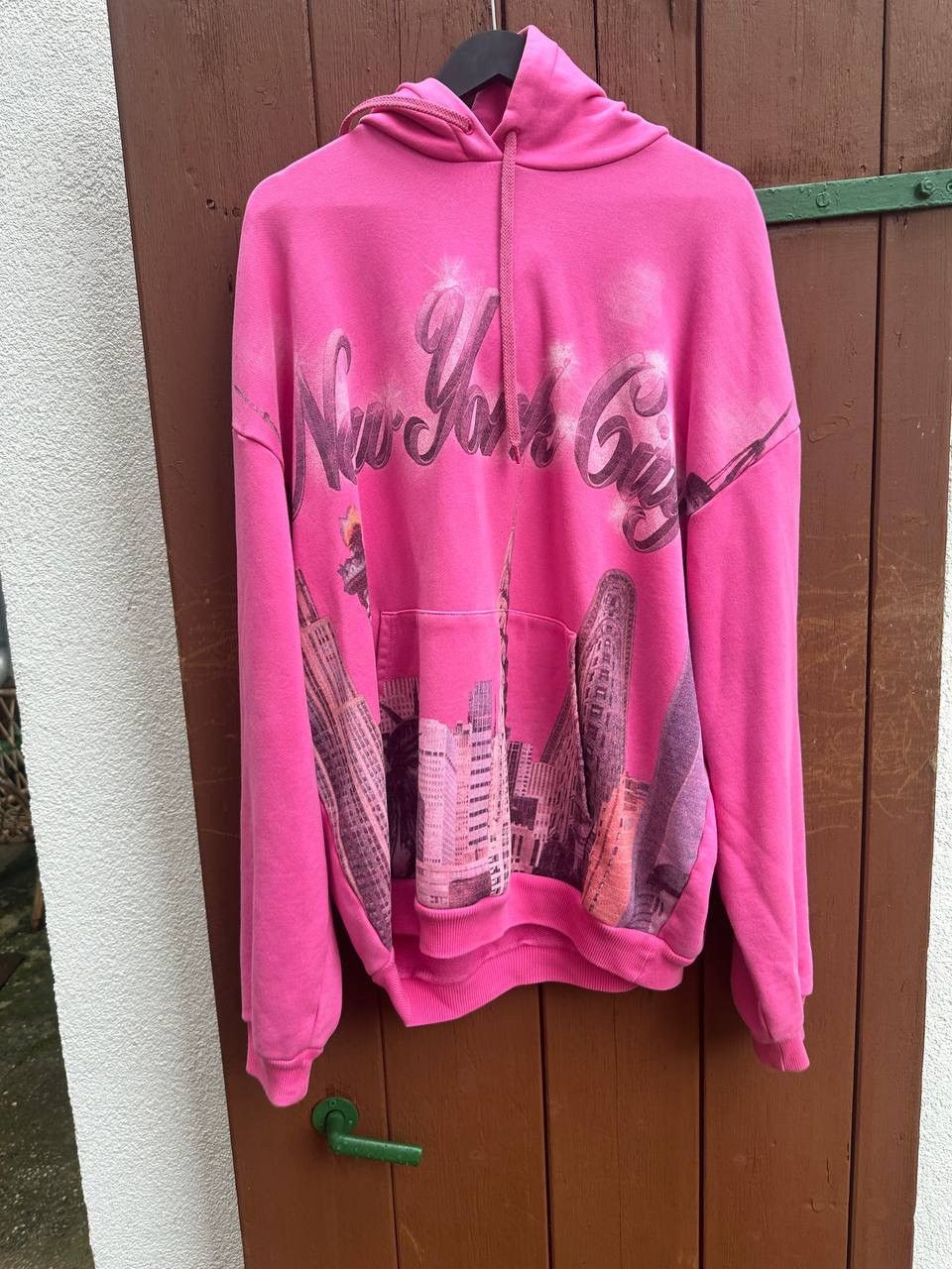 image of Balenciaga Ambush Nyc Logo Hoodie in Pink, Men's (Size Small)