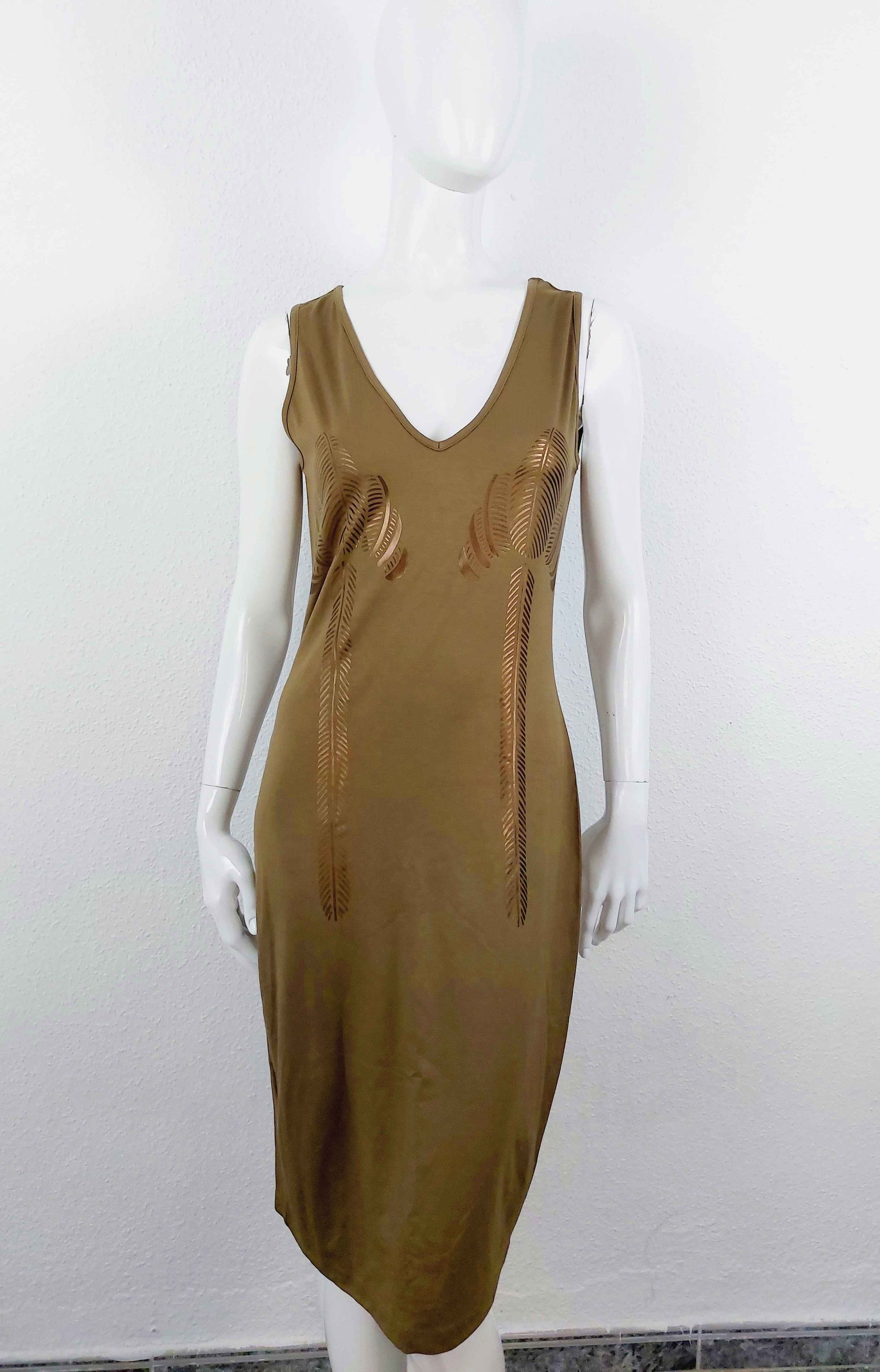 Thierry Mugler Thierry Mugler Kahki Gold Palm Tree Tropical Midi Dress Size M / US 6-8 / IT 42-44 - 6 Thumbnail
