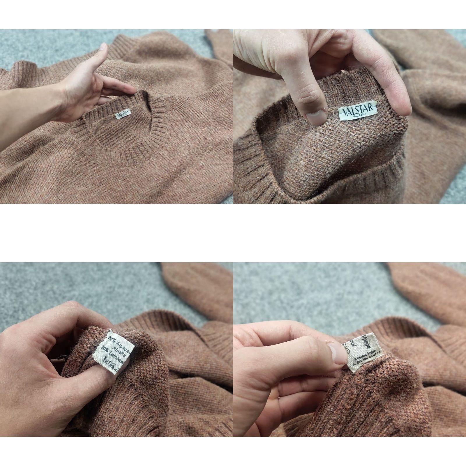 Valstar Valstar Milano Vintage Crew Alpaca Brown Knit Sweater, Check, 90s, Winter, Casual, Pullover, Long Sleeve, Size L, Men, Brown, Dry Clean Only Size US L / EU 52-54 / 3 - 9 Thumbnail