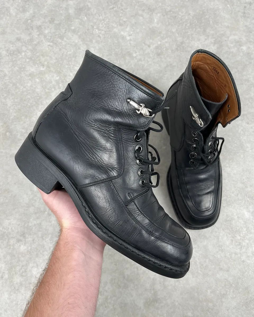 Vintage Cesare Paciotti Black Leather Dagger Lace-Up Boots Size US 9 / IT 39 - 1 Thumbnail