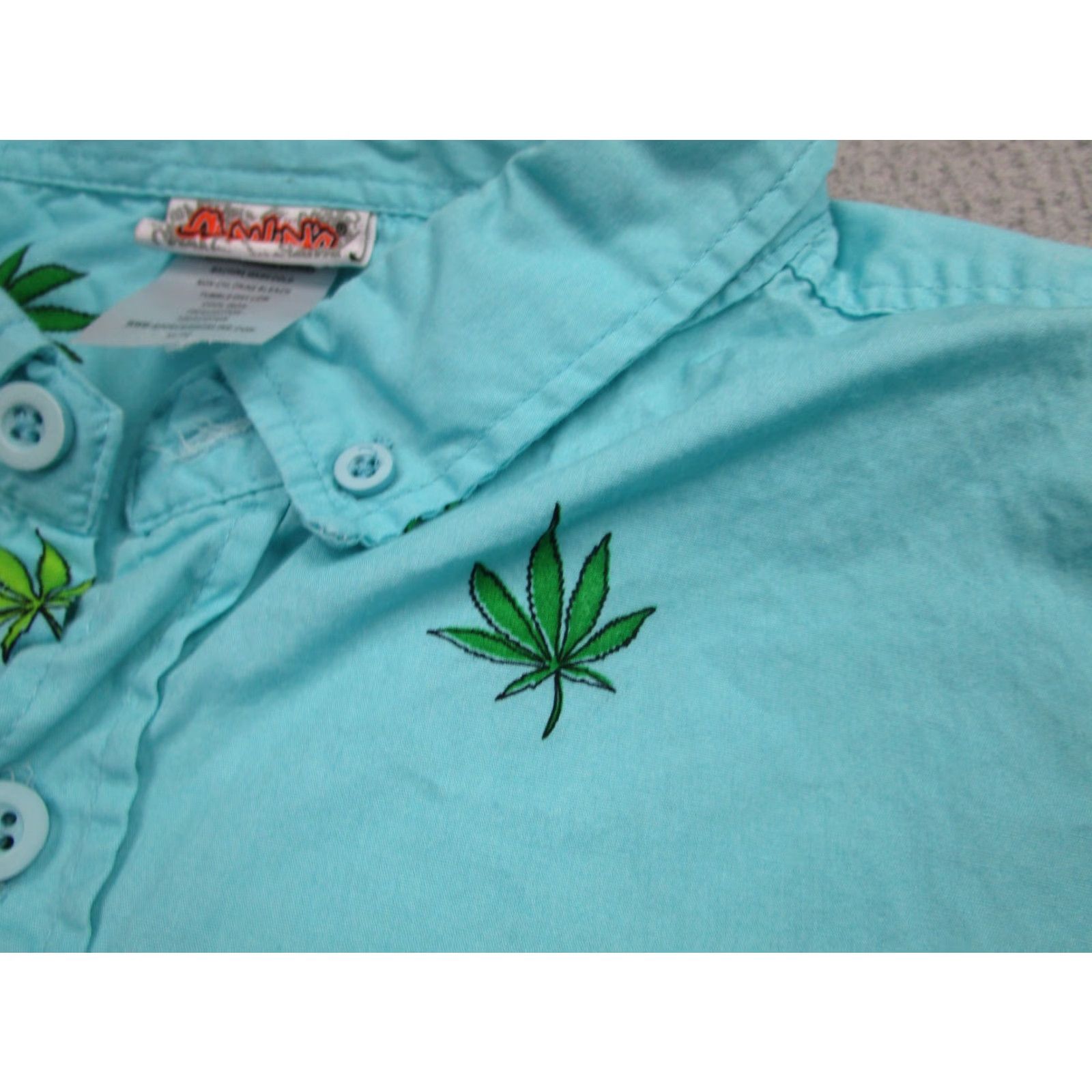 Vintage Spencers Button Up Shirt Mens XL Blue Marijuana Leaf Print Short Sleeve Casual Size US XL / EU 56 / 4 - 4 Thumbnail