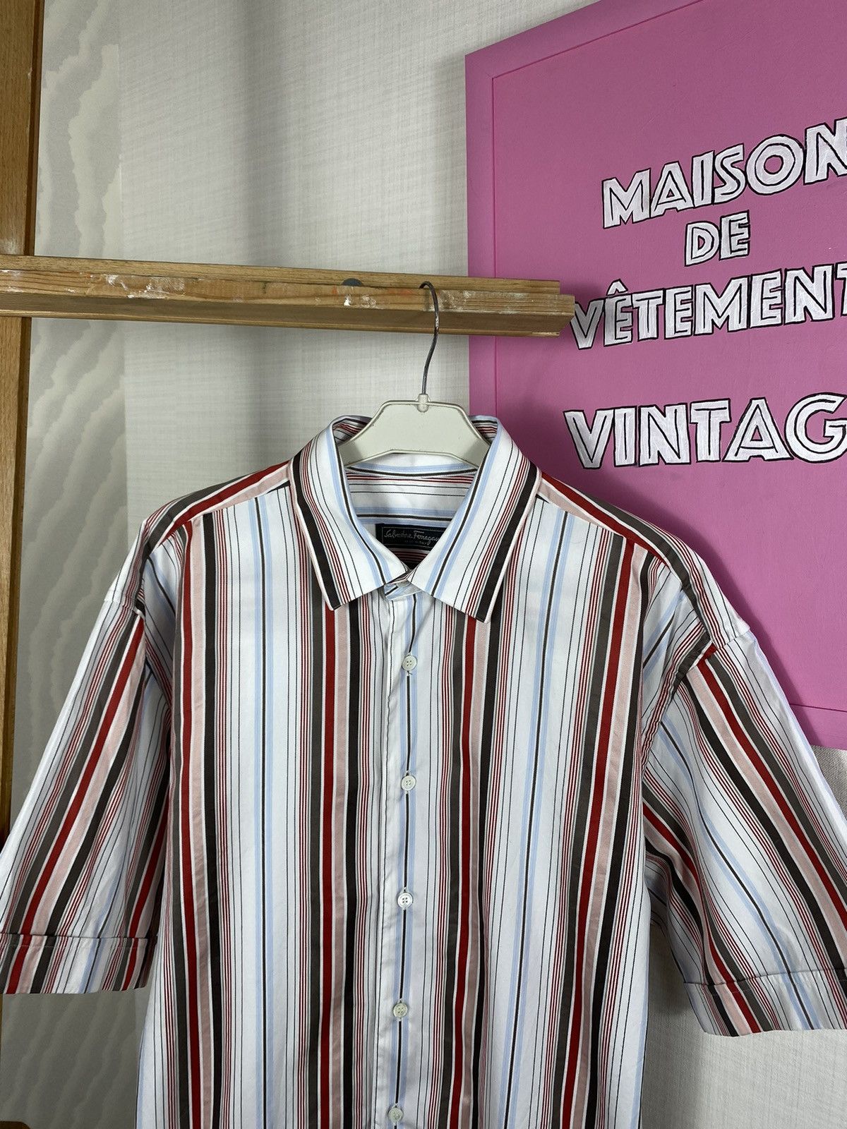 Salvatore Ferragamo × Vintage Salvatore Ferragamo Classic Striped Shirt Size US L / EU 52-54 / 3 - 3 Thumbnail
