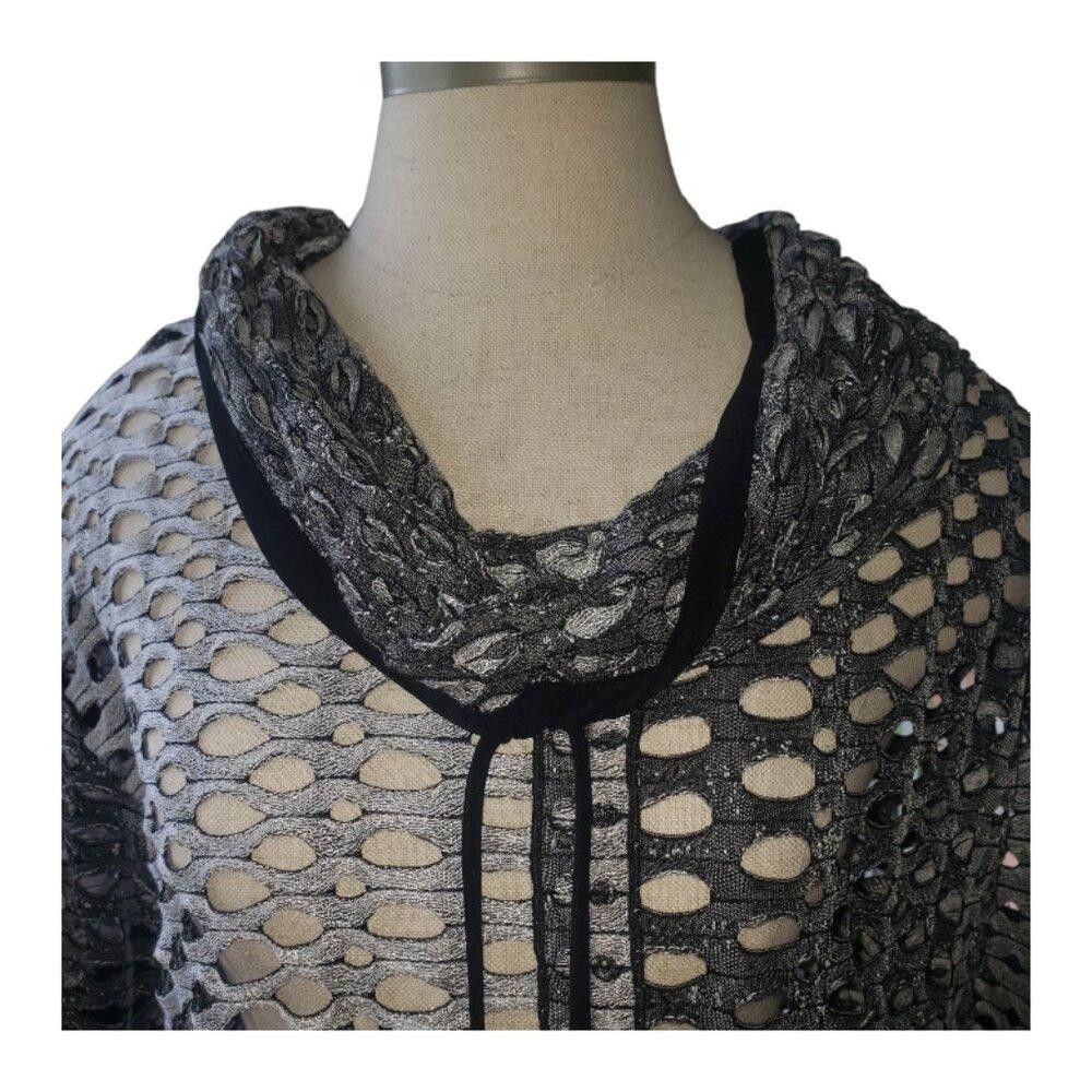 Designer CT1566 Joseph Ribkoff Silver & Black Cowl Neck Blouse Size L / US 10 / IT 46 - 2 Thumbnail