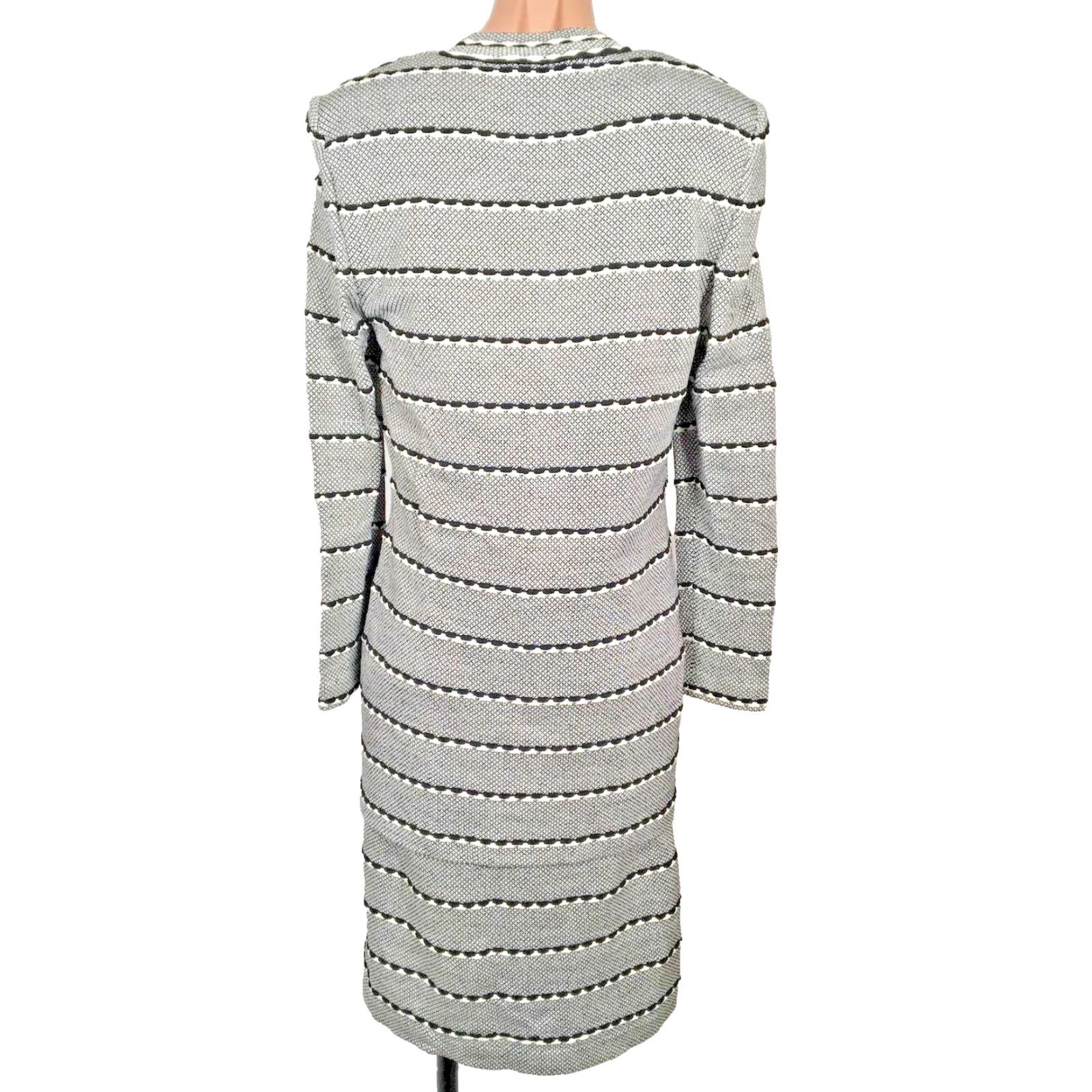 VINTAGE St. John Dress Suit Knit Black White 2 Piece 6 Adult Women Womens cardigan jacket one-button front geometric pattern Modern Brand: St. John