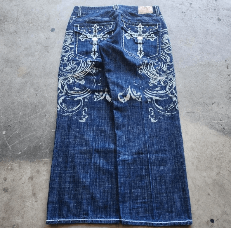 Japanese Brand Geometric Embroidery Baggy Jeans Size US 36 / EU 52 - 1 Thumbnail