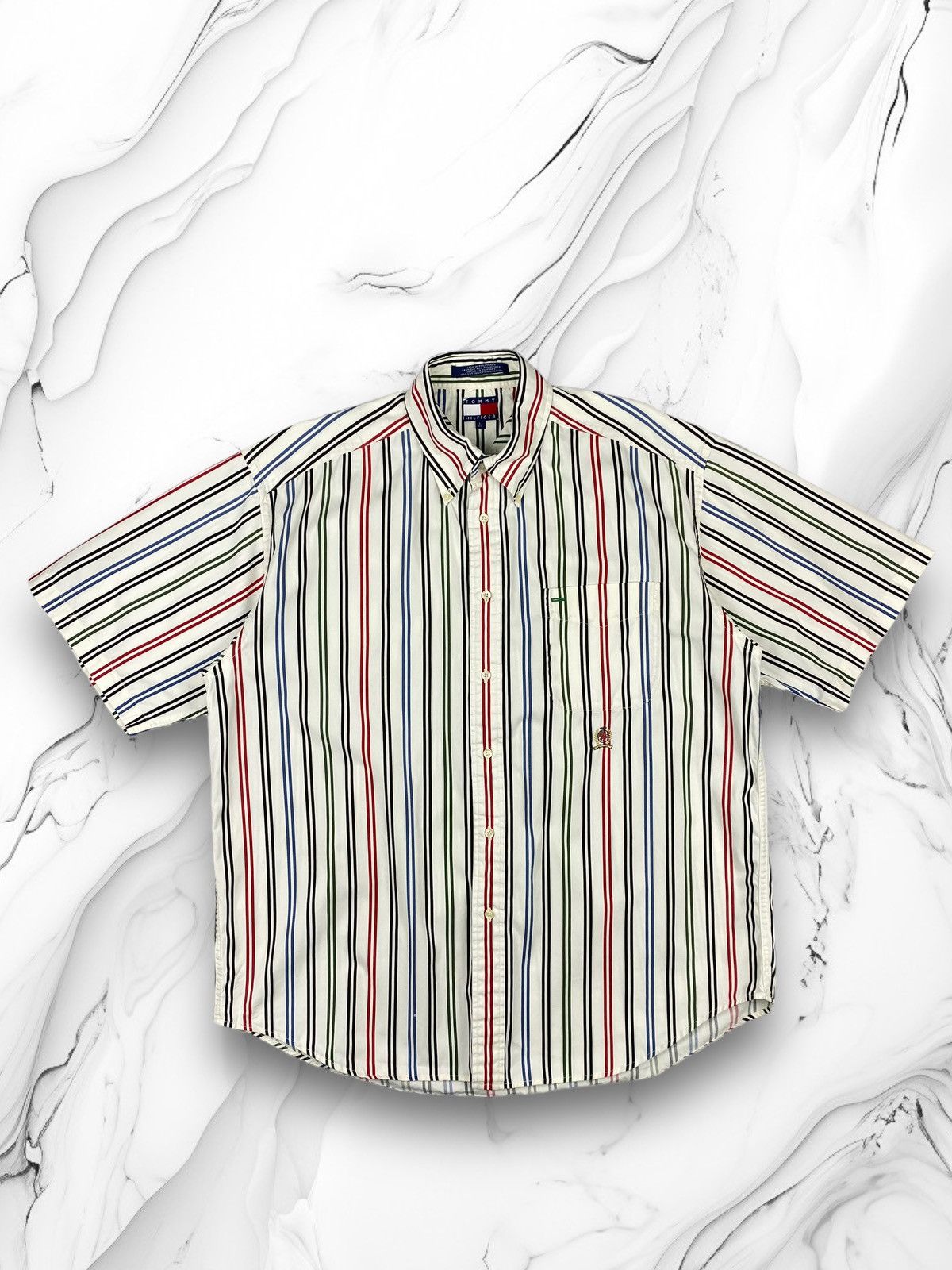 Tommy Hilfiger × Vintage Vintage Tommy Hilfiger Striped Button Up Short Sleeve Shirt Size US L / EU 52-54 / 3 - 1 Thumbnail