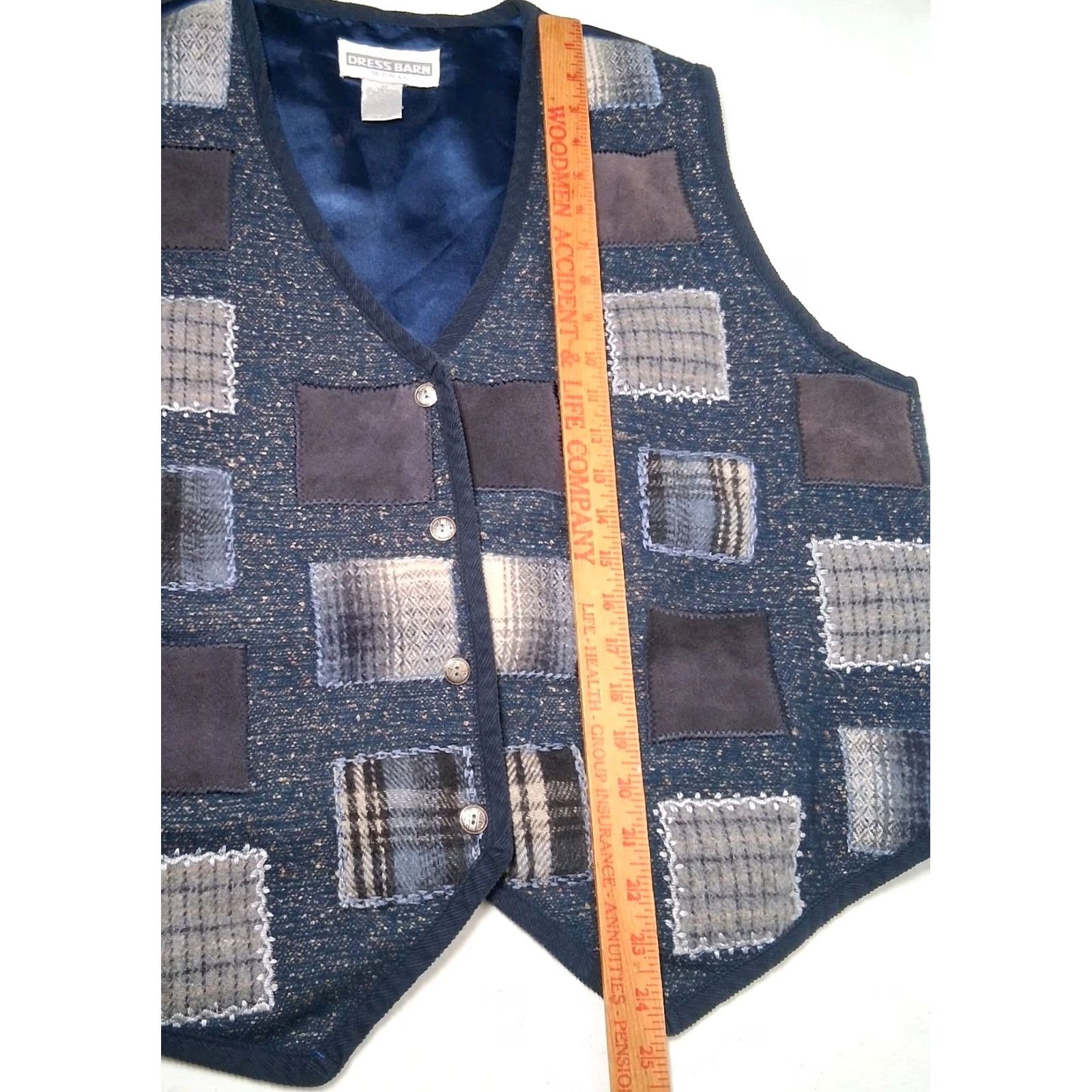 Vintage VINTAGE Dressbarn Vest Blue Plus Size 3X Patchwork Wool Leather Blend Boho Size XXL / US 16-18 / IT 52-54 - 7 Thumbnail