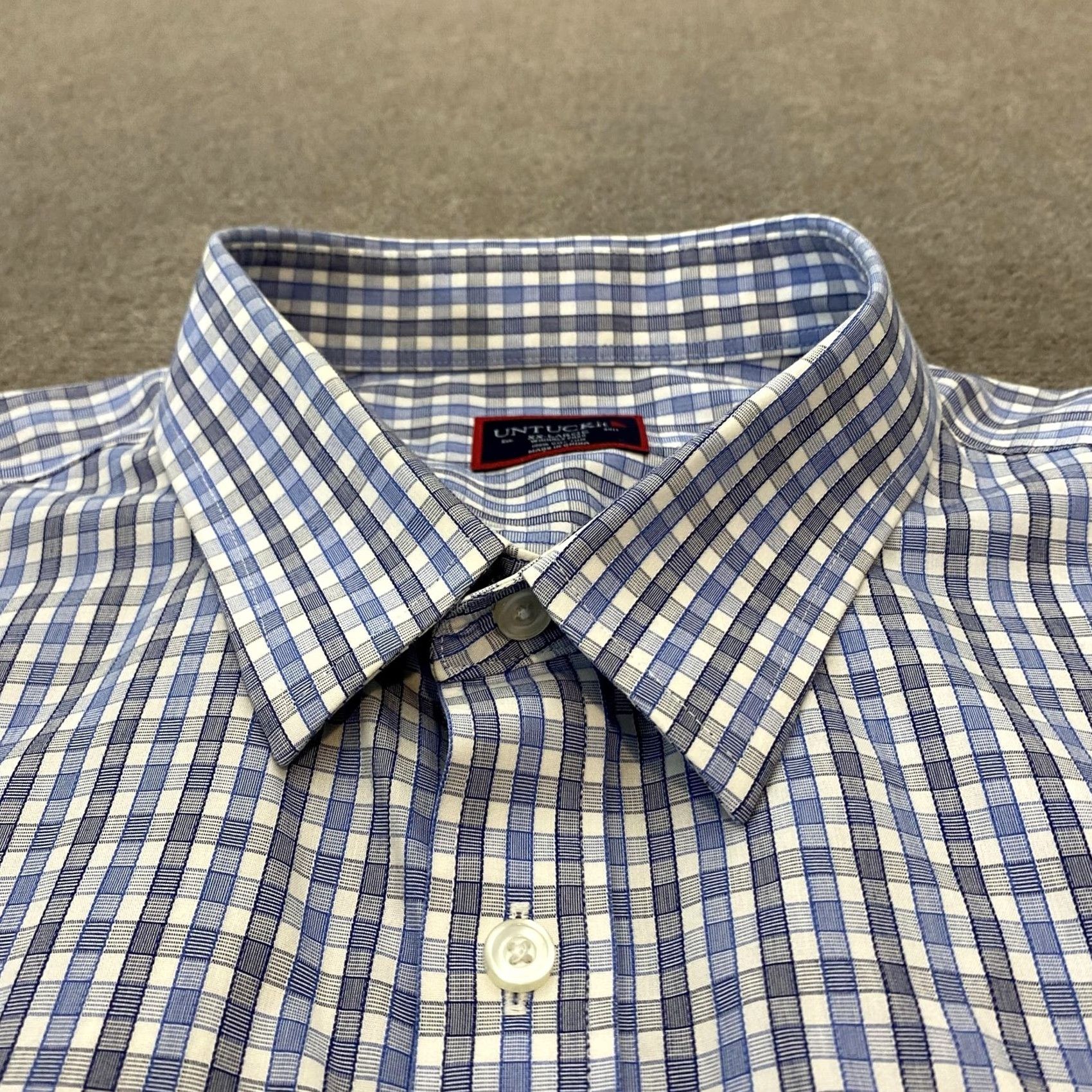 UNTUCKit UNTUCKit Shirt Mens 2XL Blue White Plaid Button-Down Wrinkle Free Cotton Casual Shirt Size US XXL / EU 58 / 5 - 2 Thumbnail