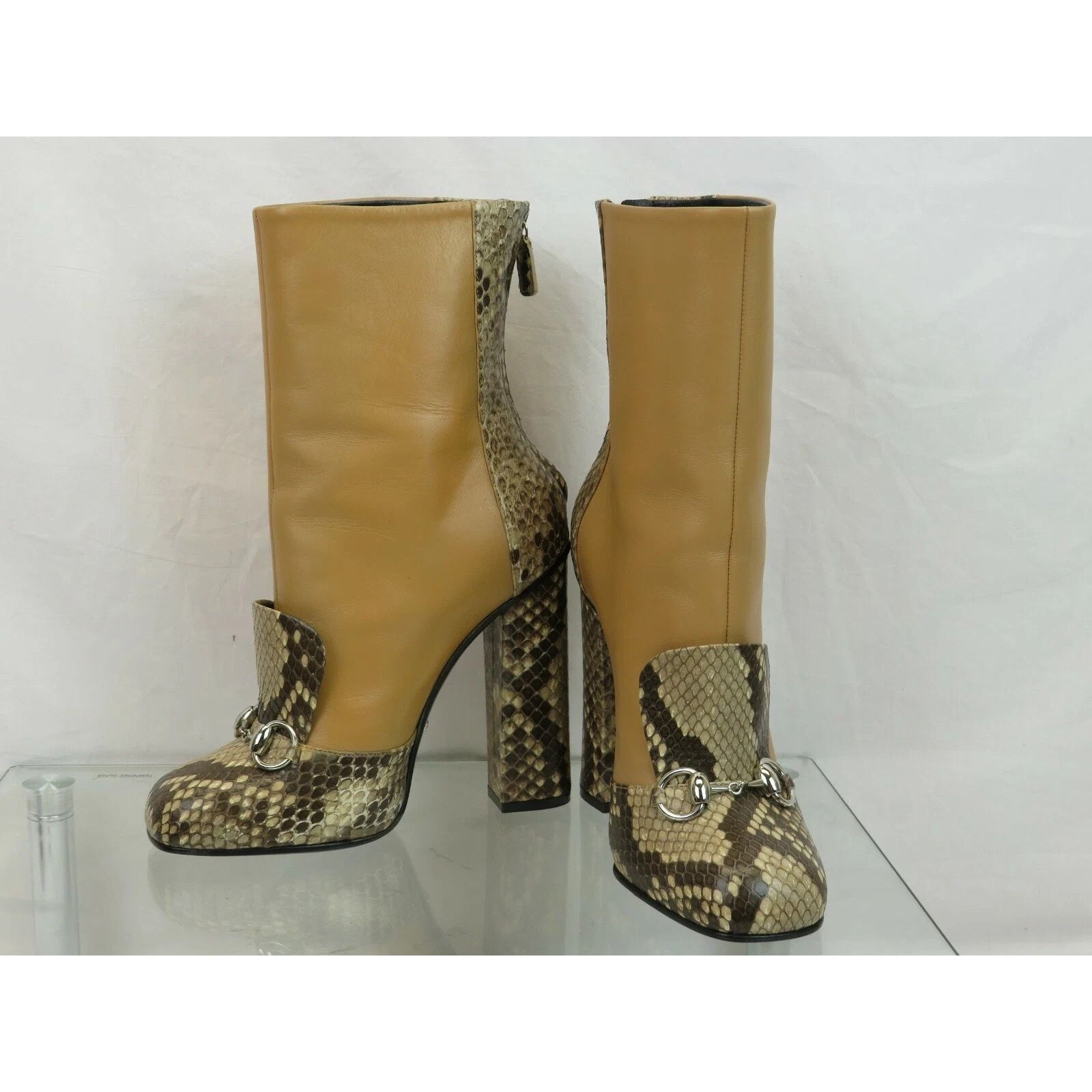 Gucci GUCCI LILLIAN BEIGE PYTHON BROWN HORSEBIT BOOTS 37.5 ITALY Size US 7.5 / IT 37.5 - 4 Thumbnail