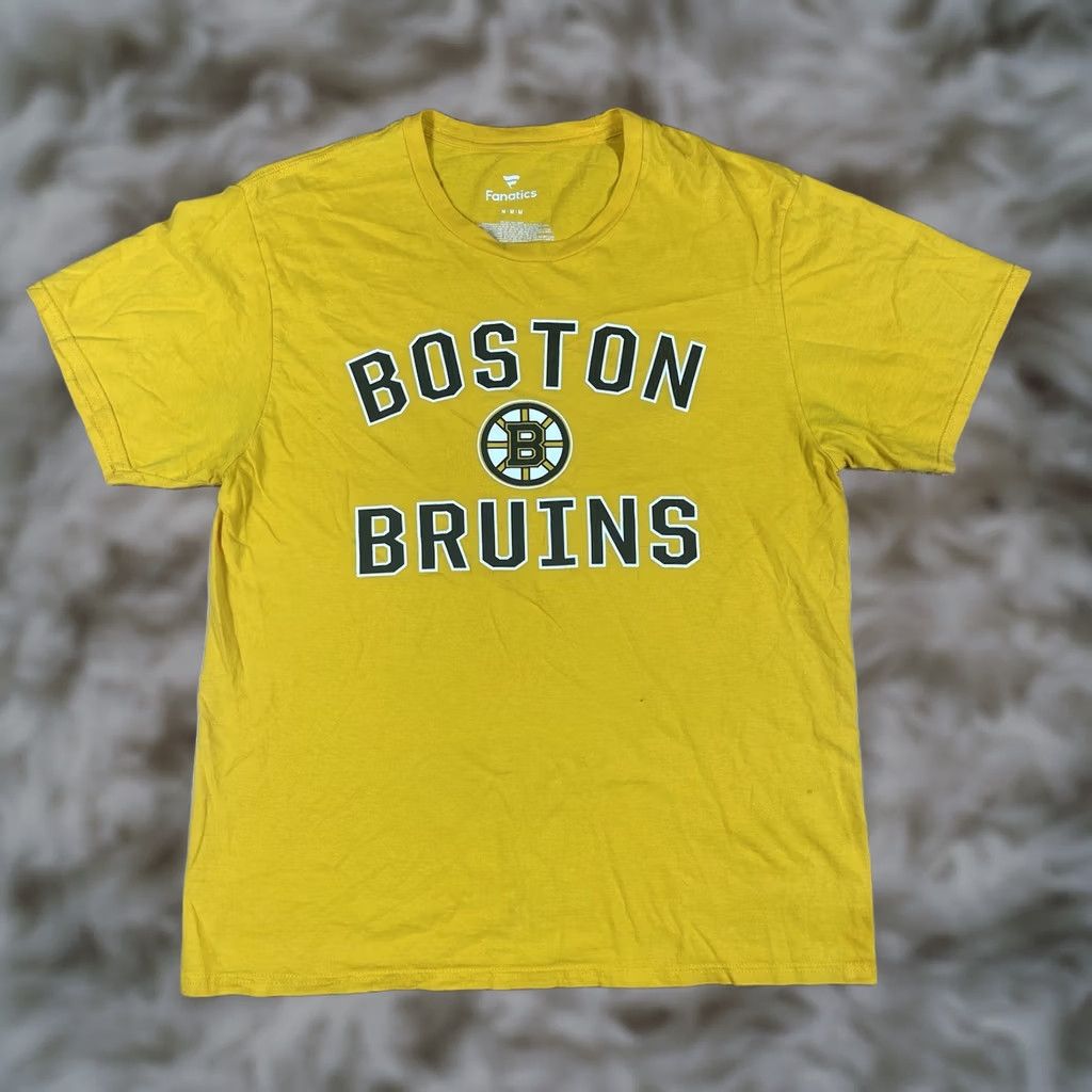 Vintage Fanatics Boston Bruins NHL Hockey T-Shirt Adults Medium M Yellow Cotton Printed Size US M / EU 48-50 / 2 - 1 Thumbnail