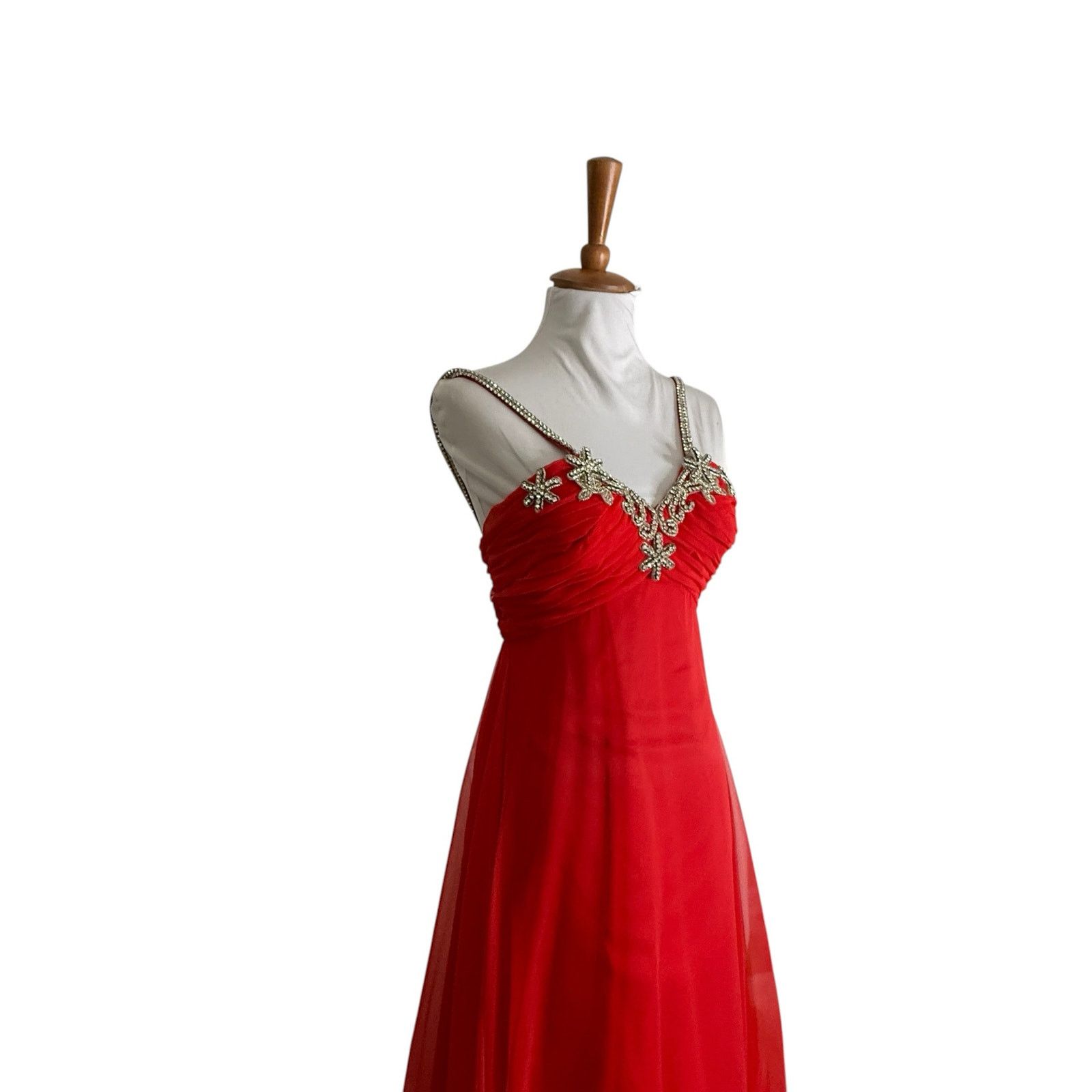 Vintage Vintage Red Chiffon Formal Dress Rhinestone Bust XS 80s Prom Size XS / US 0-2 / IT 36-38 - 2 Thumbnail