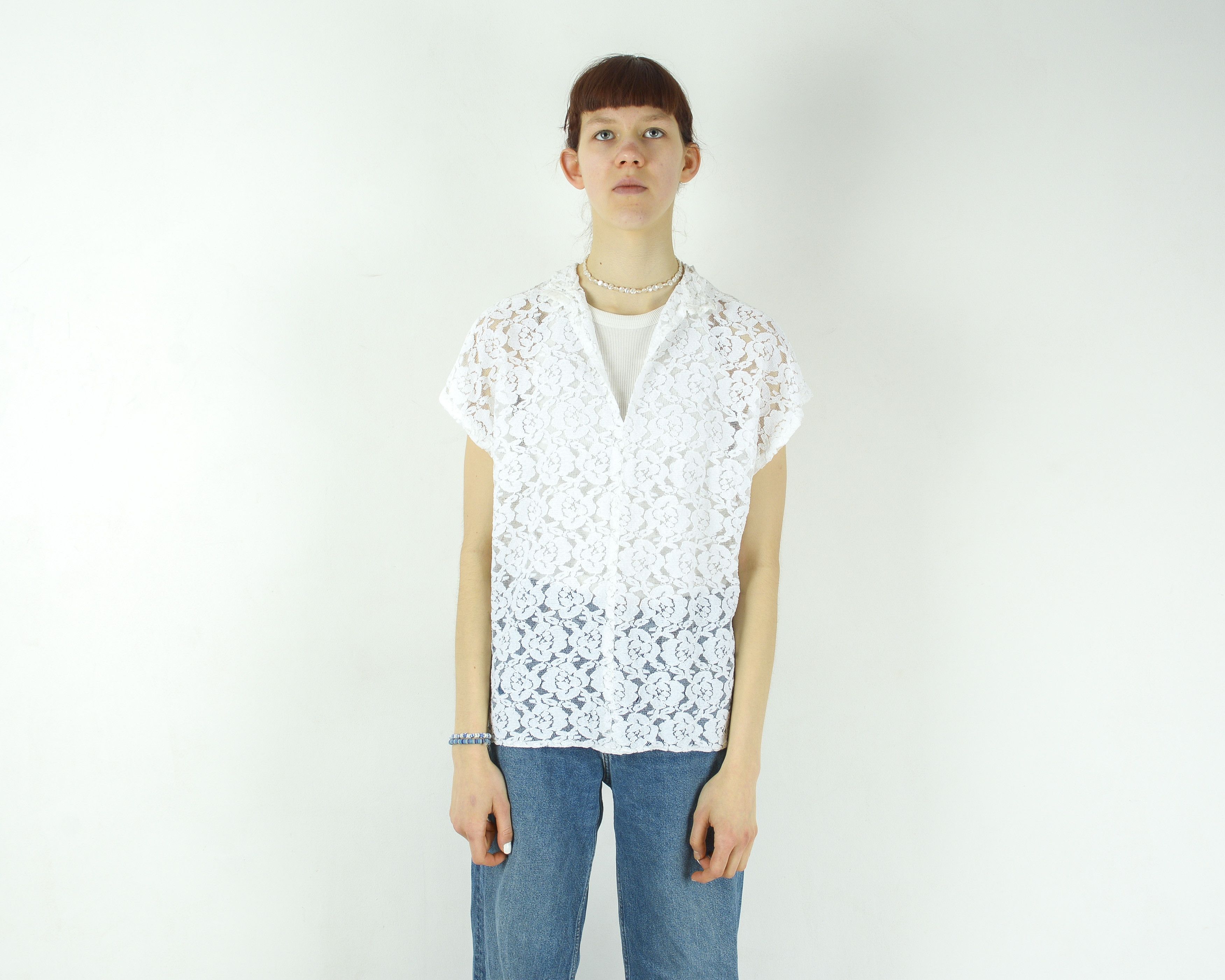 Other × Vintage See Through Short Sleeve Crochet Blouse Floral Pullover Top Size S / US 4 / IT 40 - 1 Thumbnail