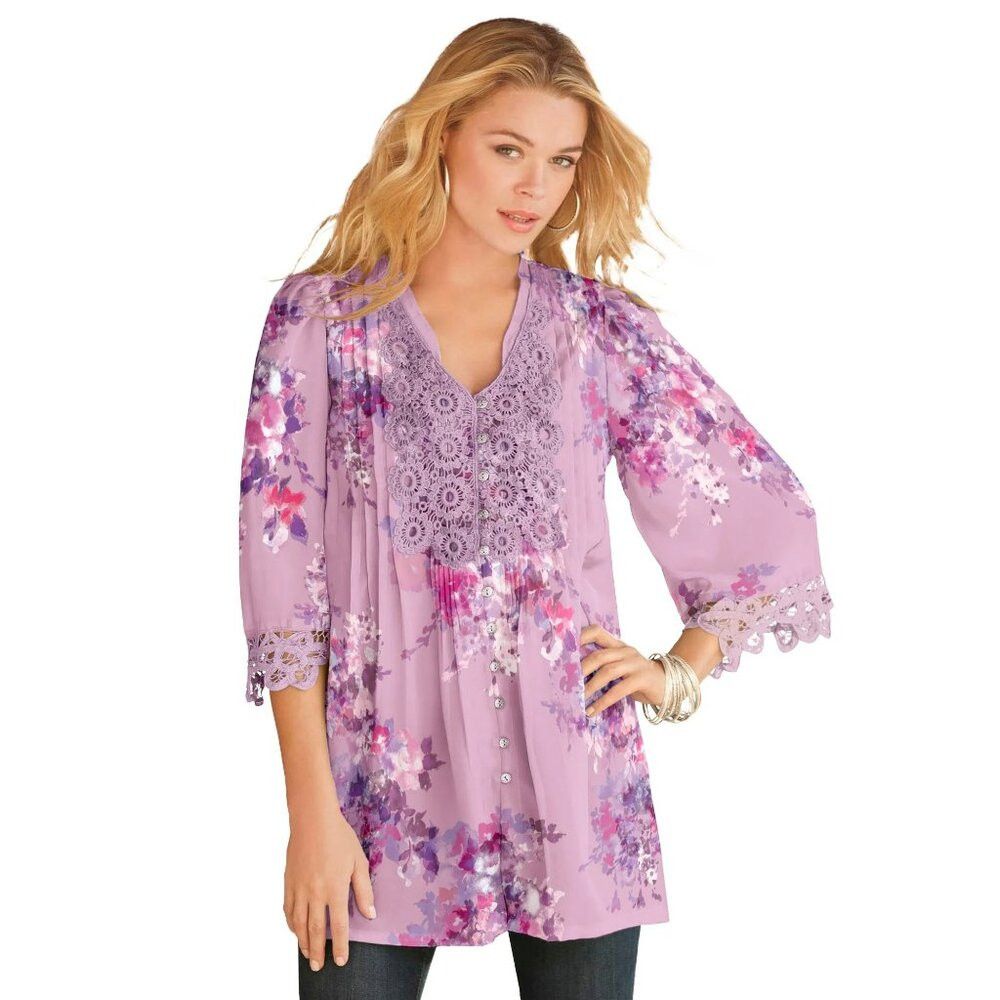 Other New Roaman's Juliet Lace Trim Shirt Size 22W Size 3XL / US 20-22 - 2 Thumbnail
