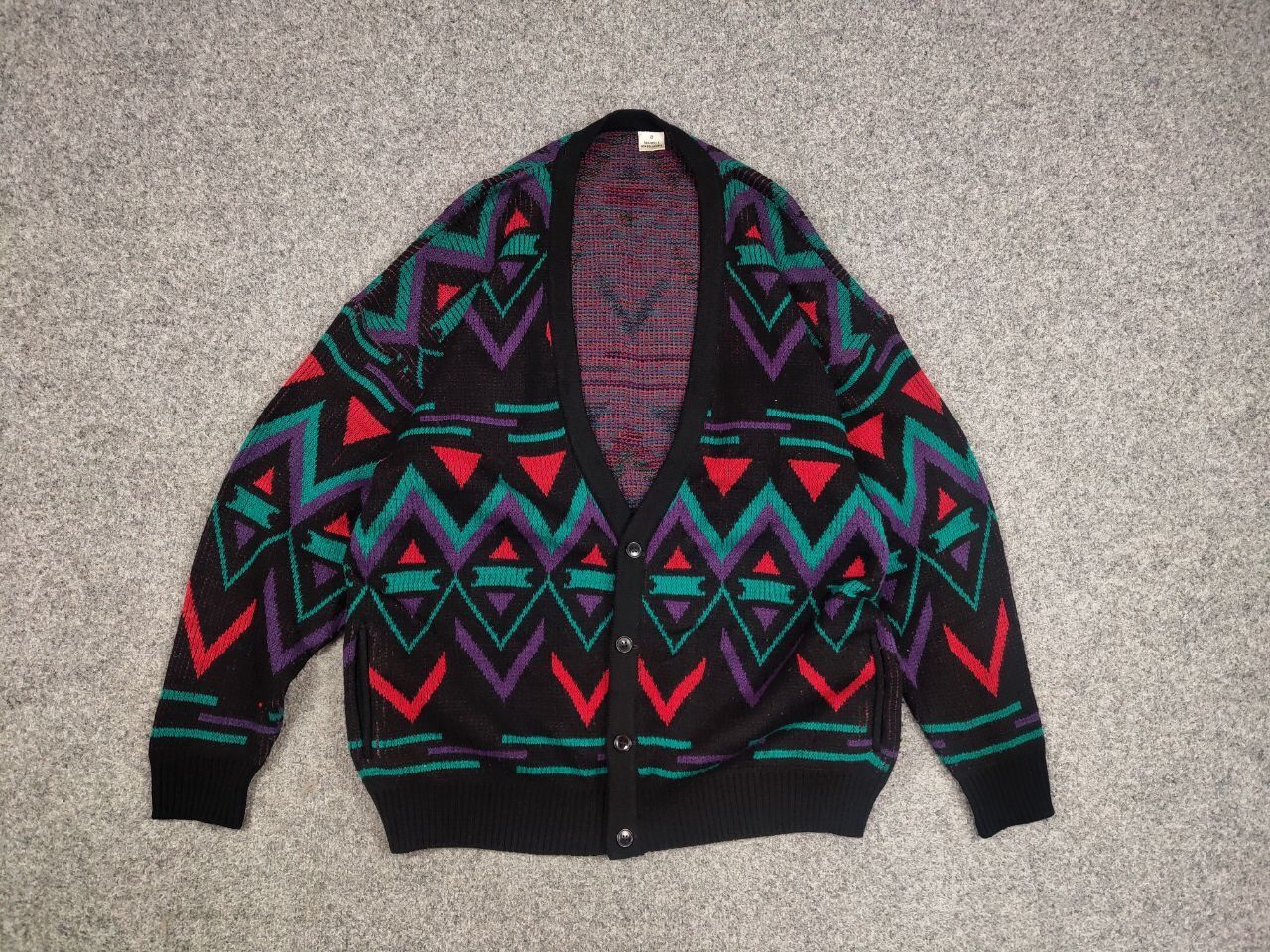 Japanese Brand Vintage 90's Japan style geometric knit Sweater Cardigan Size US L / EU 52-54 / 3 - 13 Thumbnail