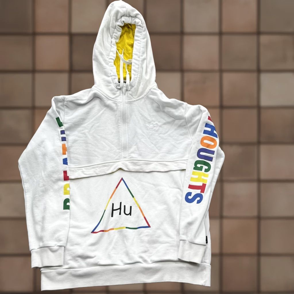 Adidas Adidas Hu Hoodie Mens Small White 1/4 Zip Graphic Print BREATHE THOUGHTS Rainbow Pocket Logo Size US S / EU 44-46 / 1 - 1 Thumbnail
