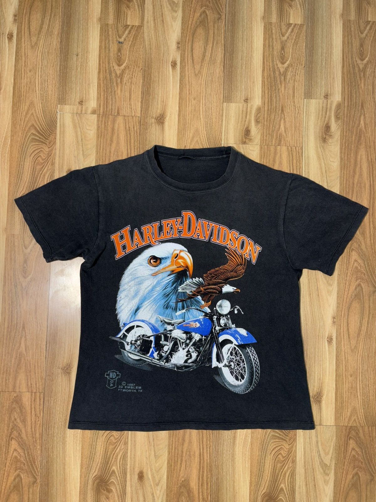 Other 1987 3D Emblem Harley Davidson Eagle &Bike Reconstructed Tee Size US L / EU 52-54 / 3 - 1 Thumbnail